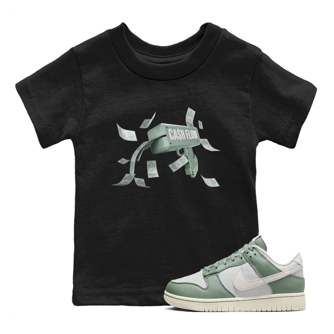 Dunk Mica Green Sneaker Match Tees Cash Flow Streetwear Sneaker Shirt Dunk Low Mica Green Sneaker Release Tees Kids Shirts Black 1