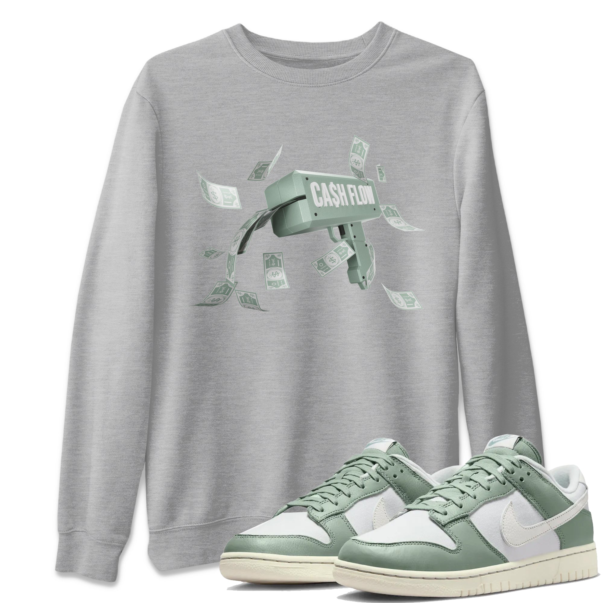 Dunk Mica Green Sneaker Match Tees Cash Flow Streetwear Sneaker Shirt Dunk Low Mica Green Sneaker Release Tees Unisex Shirts Heather Grey 1