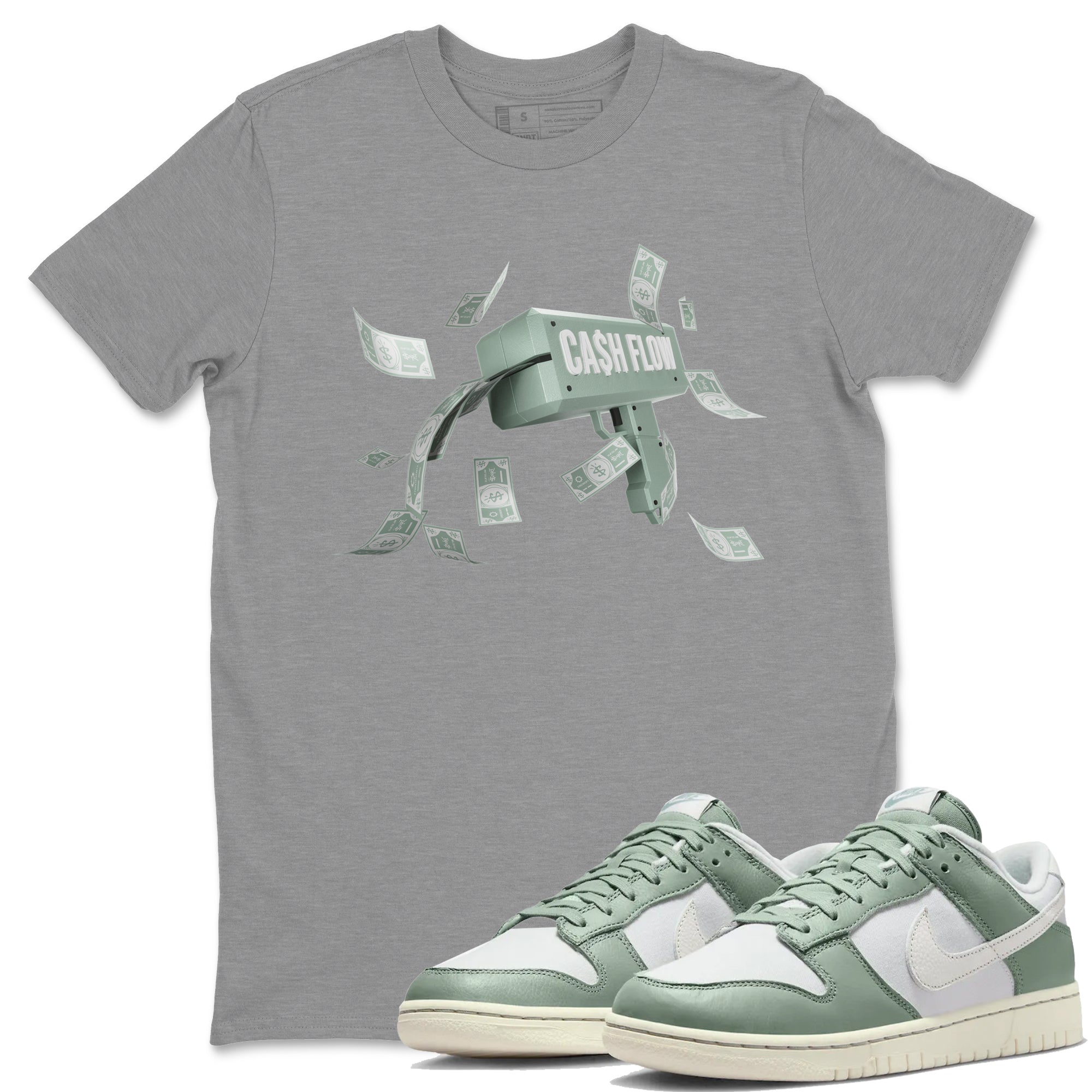 Dunk Mica Green Sneaker Match Tees Cash Flow Streetwear Sneaker Shirt Dunk Low Mica Green Sneaker Release Tees Unisex Shirts Heather Grey 1