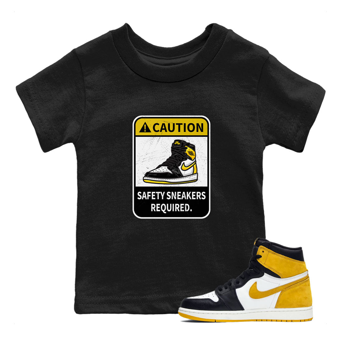 1s Yellow Ochre shirt to match jordans Caution sneaker tees Air Jordan 1 High OG Yellow Ochre Drip Gear Zone baby toddler Black 1 cotton Shirt