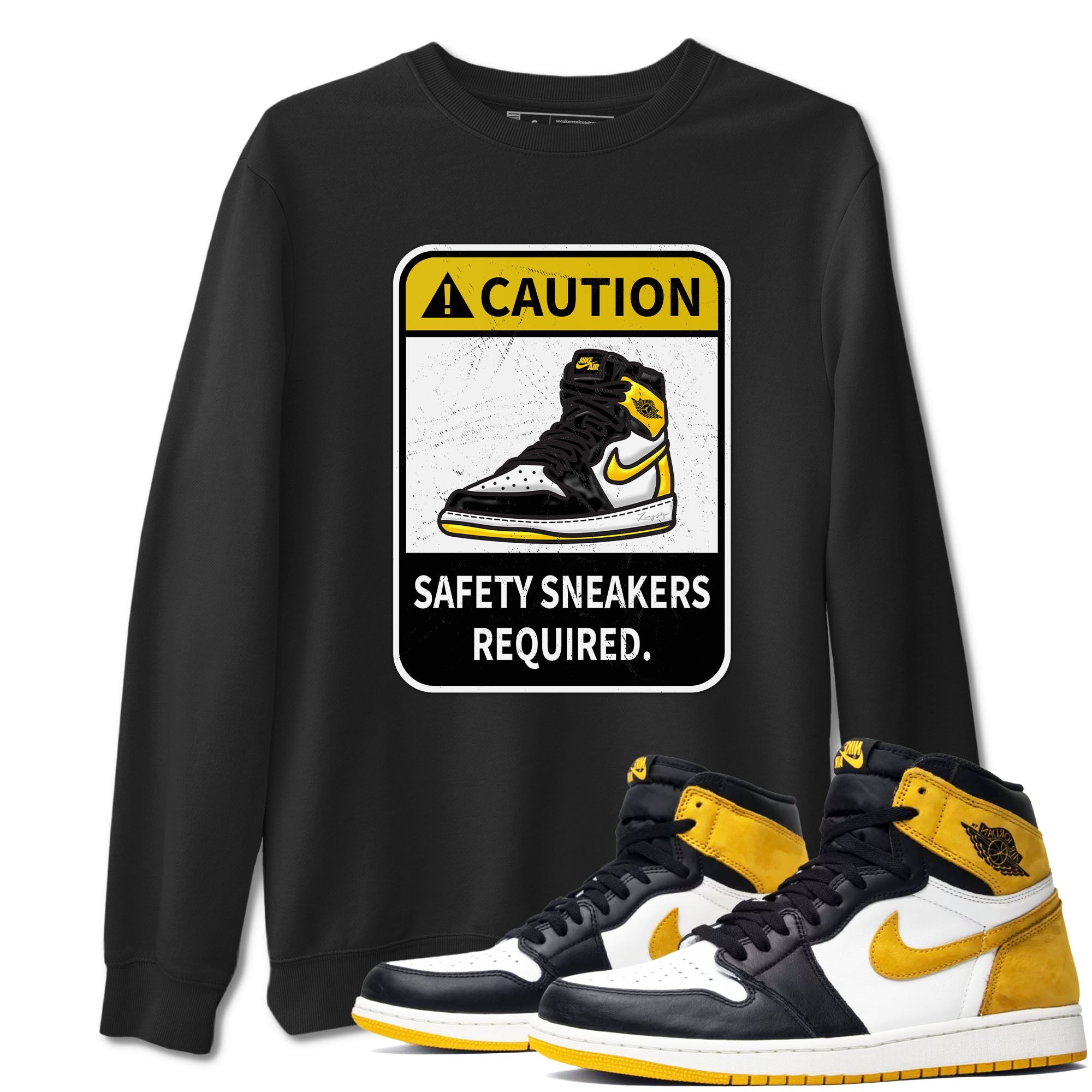 1s Yellow Ochre shirt to match jordans Caution sneaker tees Air Jordan 1 High OG Yellow Ochre Drip Gear Zone unisex cotton Black 1 crew neck shirt