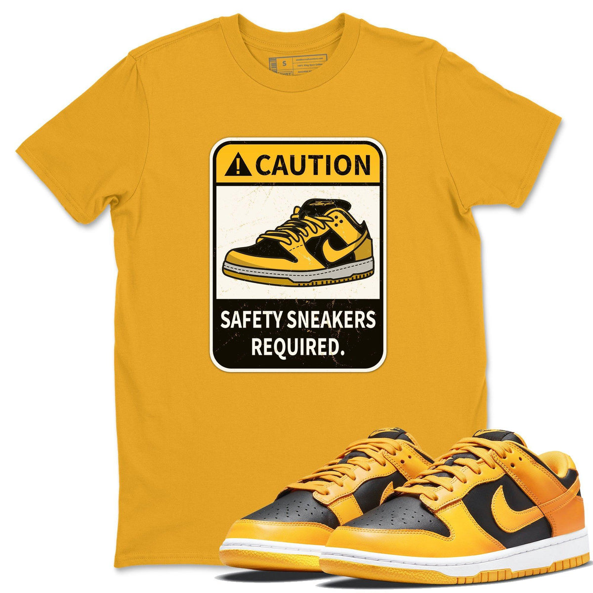 Dunk Championship Goldenrod Sneaker Match Tees Caution Sneaker Tees Dunk Championship Goldenrod Jordan to match sneaker T-Shirt Crew Neck Shirts