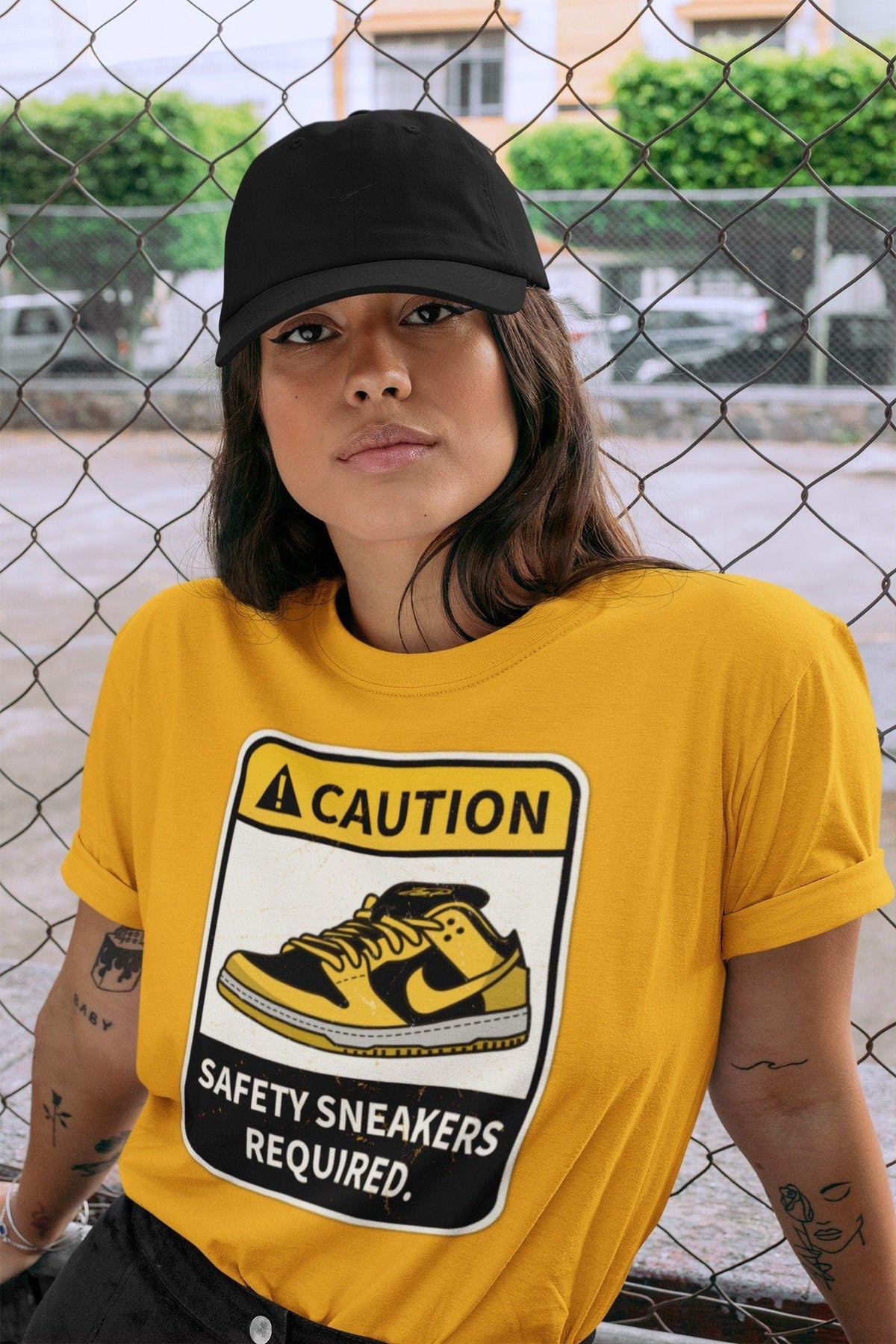 Dunk Championship Goldenrod Sneaker Match Tees Caution Sneaker Tees Dunk Championship Goldenrod Jordan to match sneaker T-Shirt Crew Neck Shirts