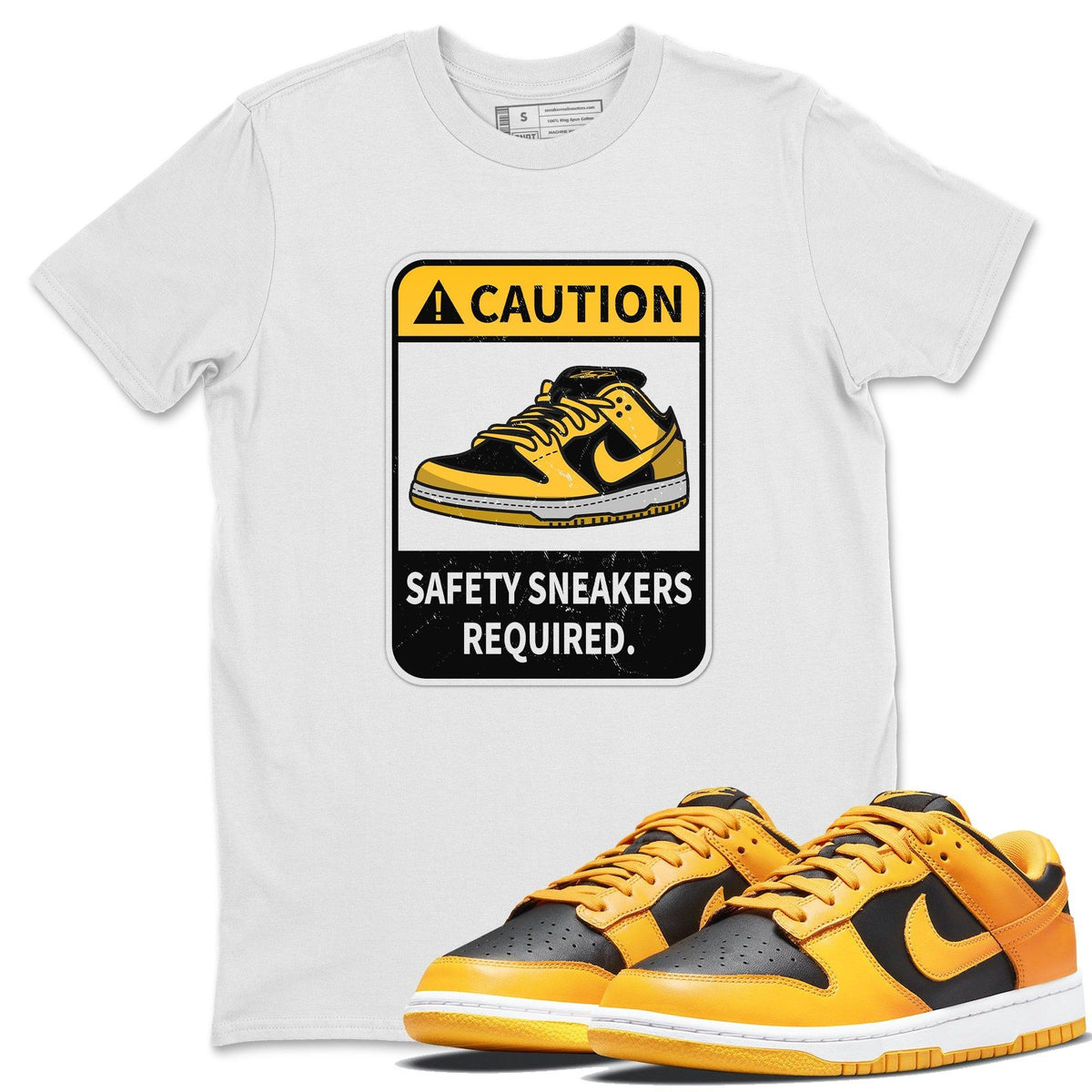 Dunk Championship Goldenrod Sneaker Match Tees Caution Sneaker Tees Dunk Championship Goldenrod Jordan to match sneaker T-Shirt Crew Neck Shirts