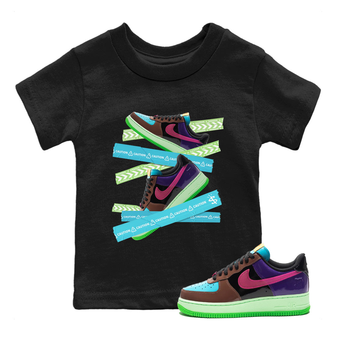 Air Force 1 Undefeated Fauna Brown Sneaker Match Tees Caution Tape Sneaker Tees Air Force 1 Undefeated Fauna Brown Jordan to match sneaker T-Shirt Kids Shirts