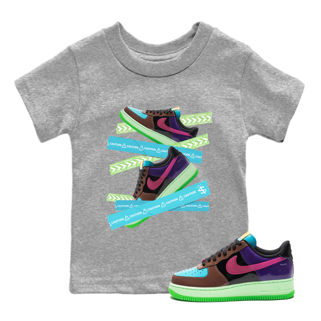 Air Force 1 Undefeated Fauna Brown Sneaker Match Tees Caution Tape Sneaker Tees Air Force 1 Undefeated Fauna Brown Jordan to match sneaker T-Shirt Kids Shirts