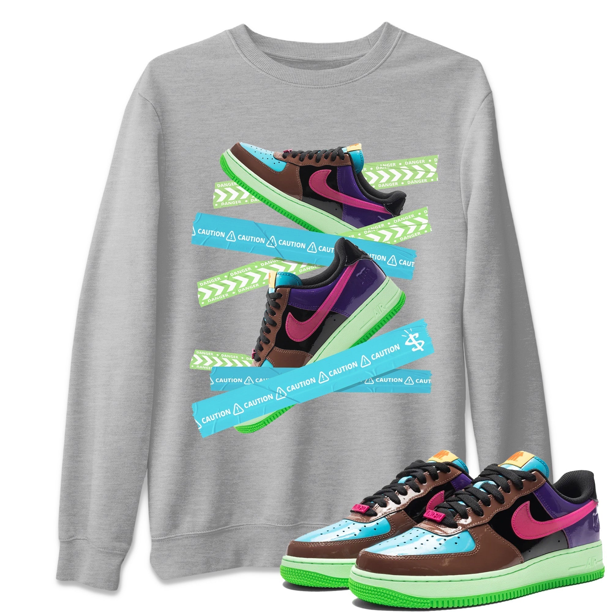 Air Force 1 Undefeated Fauna Brown Sneaker Match Tees Caution Tape Sneaker Tees Air Force 1 Undefeated Fauna Brown Jordan to match sneaker T-Shirt Crew Neck Shirts