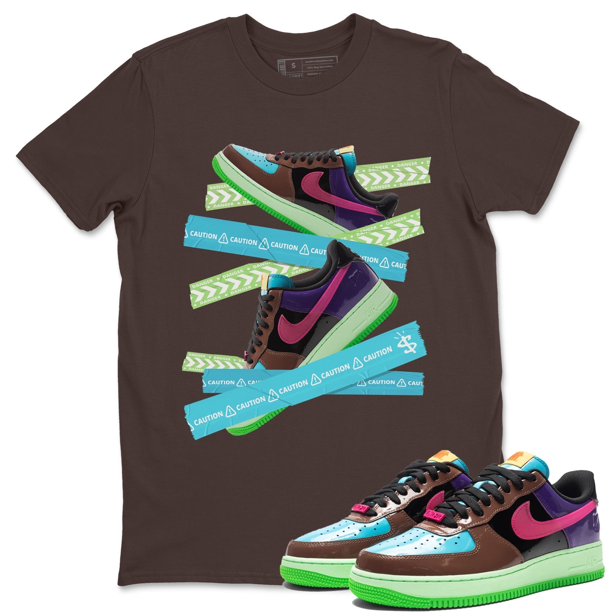 Air Force 1 Undefeated Fauna Brown Sneaker Match Tees Caution Tape Sneaker Tees Air Force 1 Undefeated Fauna Brown Jordan to match sneaker T-Shirt Crew Neck Shirts