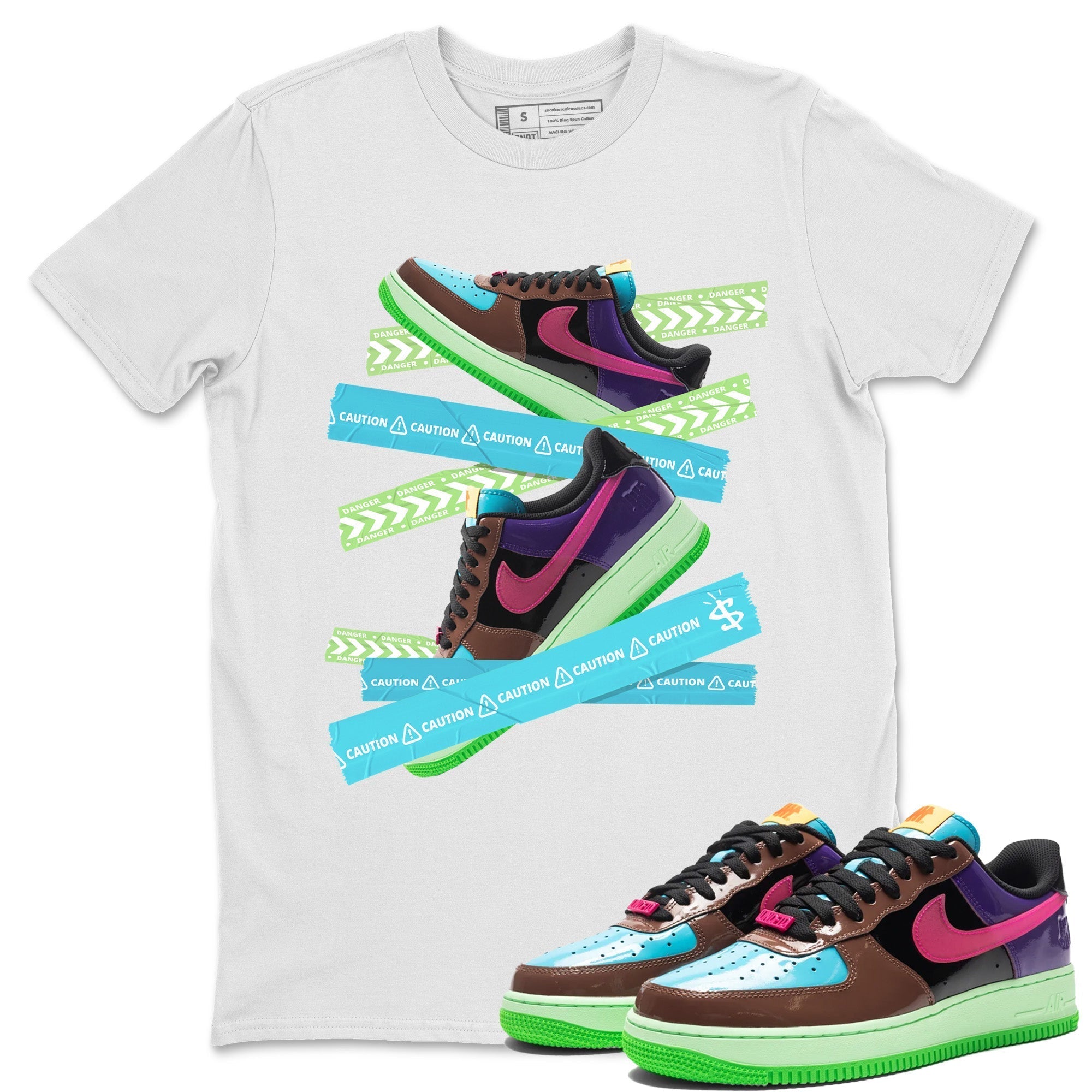 Air Force 1 Undefeated Fauna Brown Sneaker Match Tees Caution Tape Sneaker Tees Air Force 1 Undefeated Fauna Brown Jordan to match sneaker T-Shirt Crew Neck Shirts