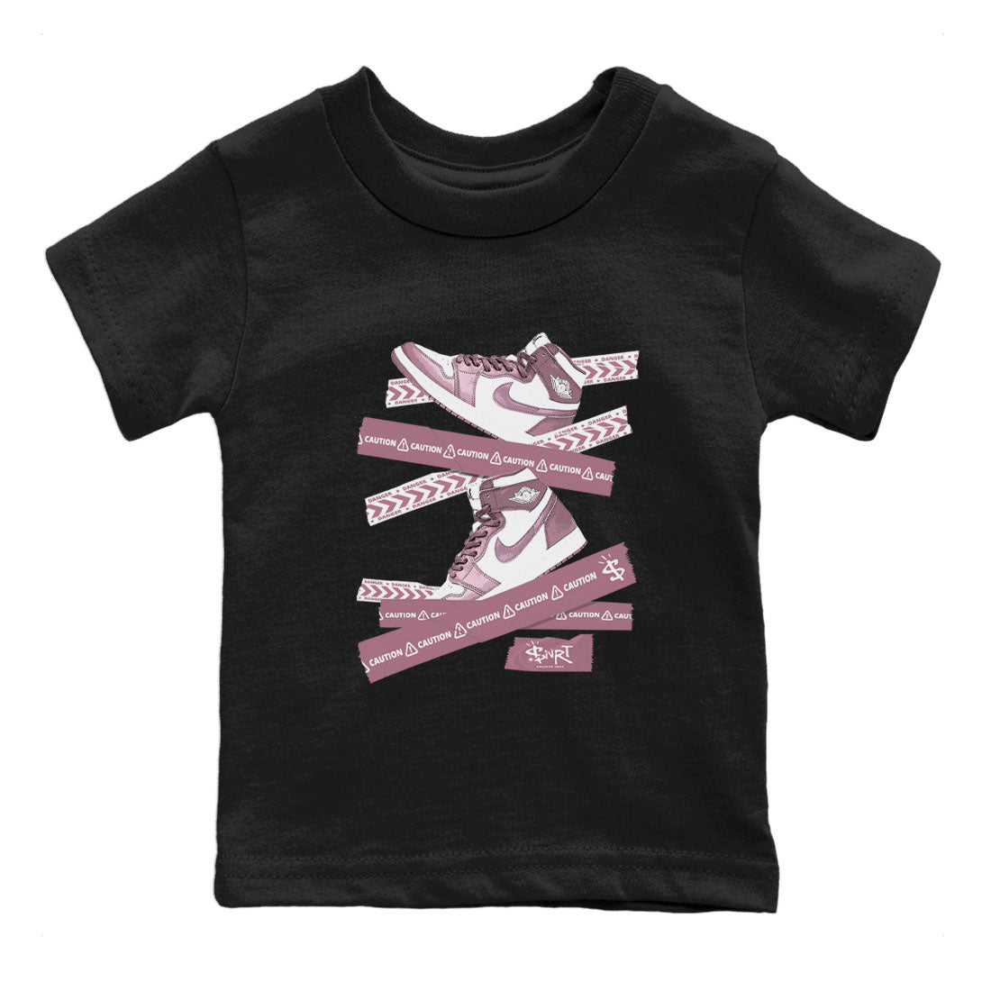 Air Jordan 1 Mauve shirt to match jordans Caution Tape sneaker matching Sneaker Matching Tee Jordan 1 High OG Mauve Drip Gear Zone Baby Toddler Black 2 Sneaker Matching Tee