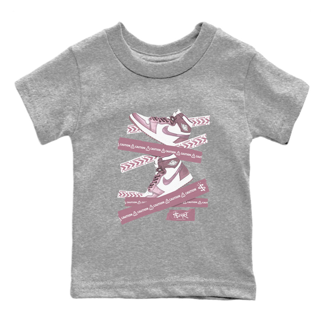 Air Jordan 1 Mauve shirt to match jordans Caution Tape sneaker matching Sneaker Matching Tee Jordan 1 High OG Mauve Drip Gear Zone Baby Toddler Heather Grey 2 Sneaker Matching Tee