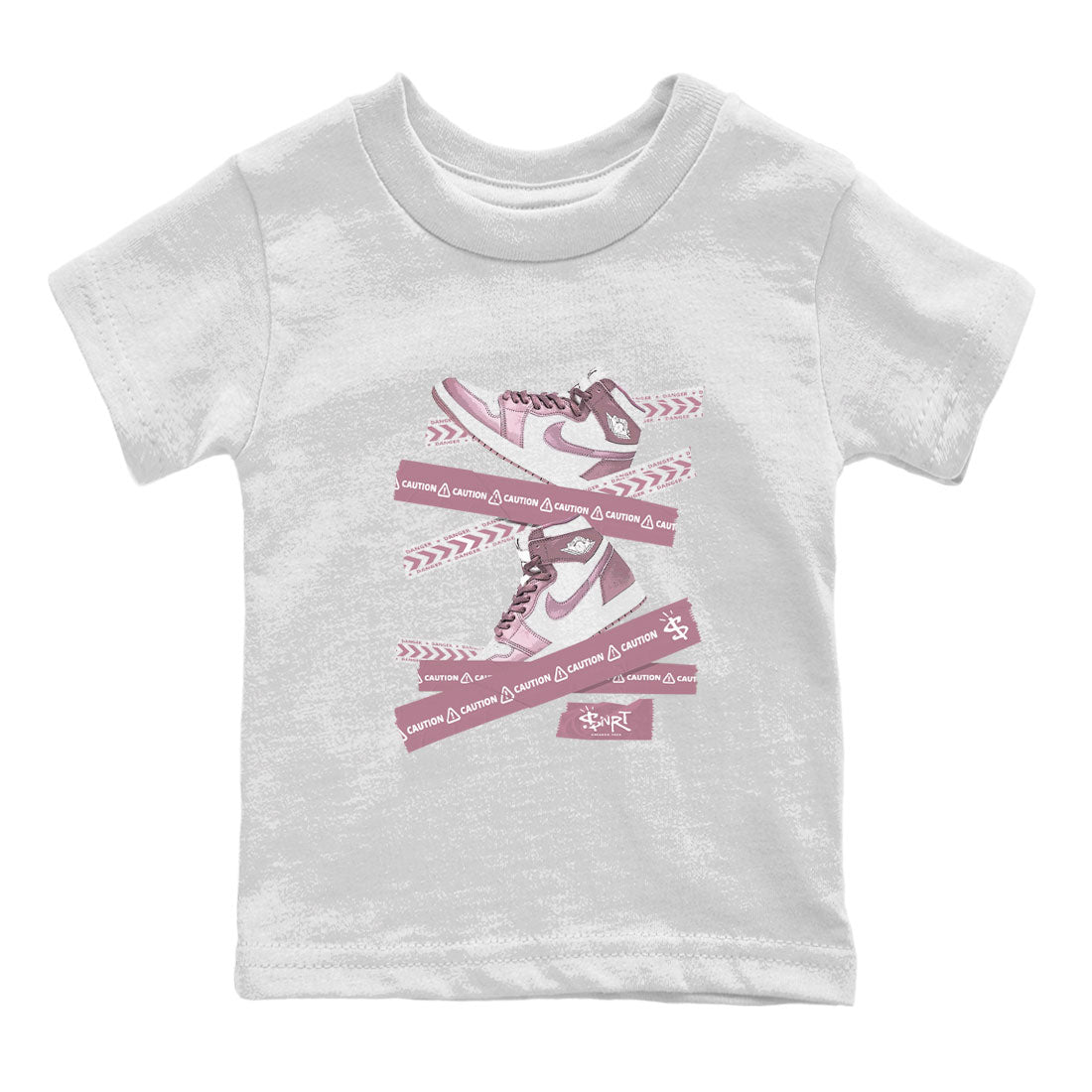 Air Jordan 1 Mauve shirt to match jordans Caution Tape sneaker matching Sneaker Matching Tee Jordan 1 High OG Mauve Drip Gear Zone Baby Toddler White 2 Sneaker Matching Tee