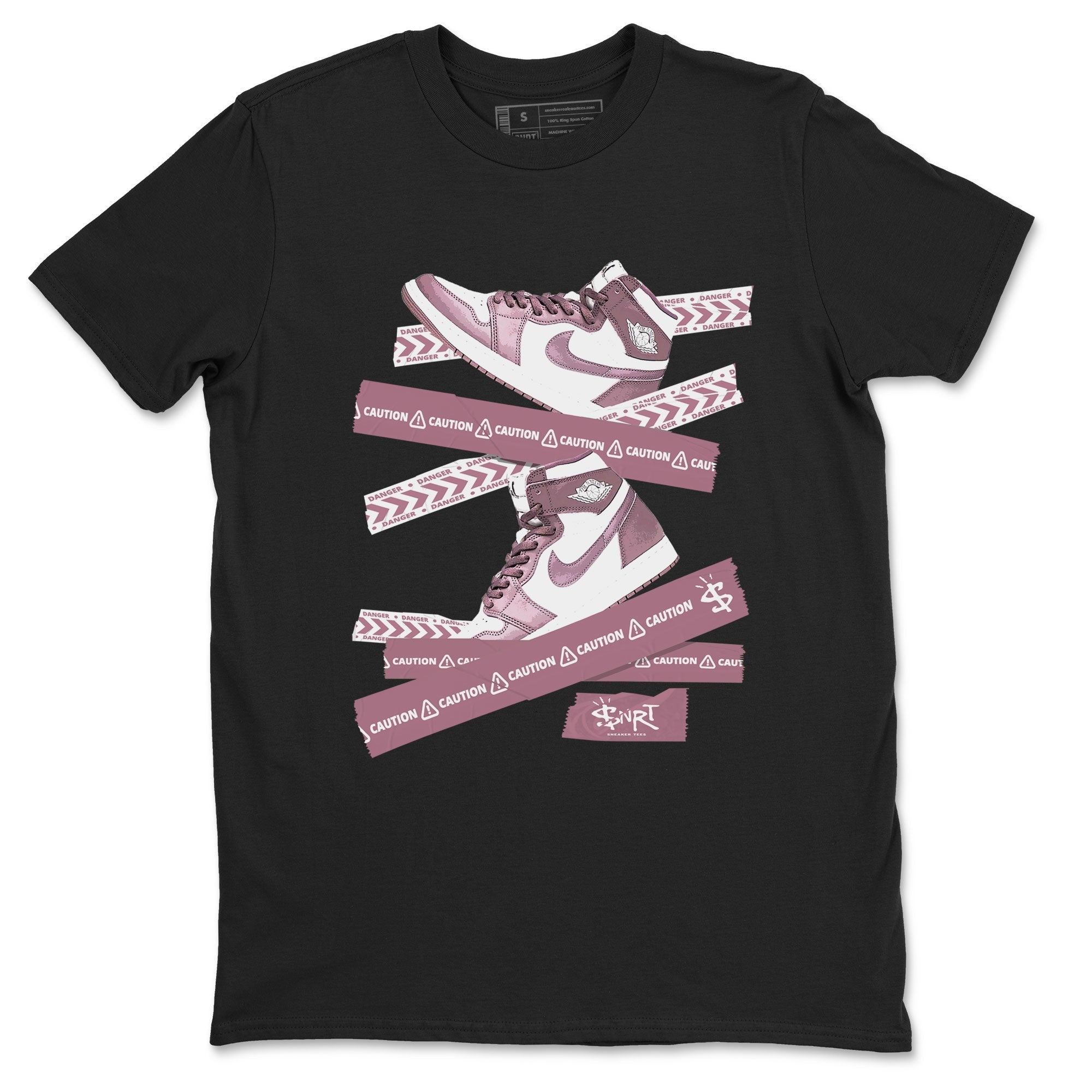 Air Jordan 1 Mauve shirt to match jordans Caution Tape sneaker matching Sneaker Matching Tee Jordan 1 High OG Mauve Drip Gear Zone Unisex Black 2 Sneaker Matching Tee