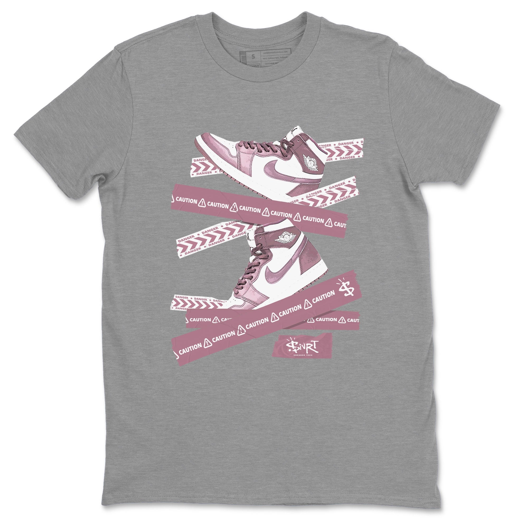 Air Jordan 1 Mauve shirt to match jordans Caution Tape sneaker matching Sneaker Matching Tee Jordan 1 High OG Mauve Drip Gear Zone Unisex Heather Grey 2 Sneaker Matching Tee