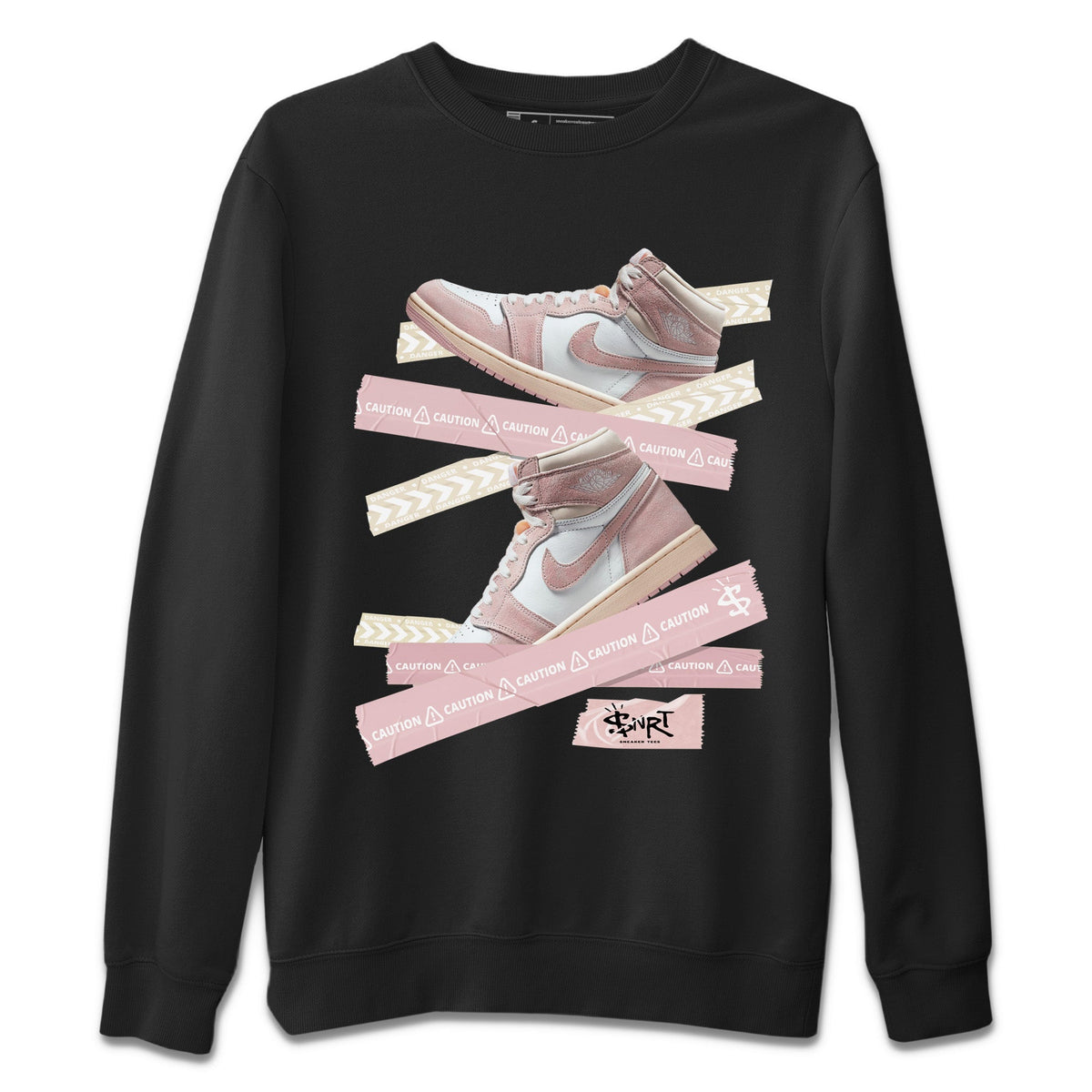 Air Jordan 1 Washed Pink Sneaker Match Tees Caution Tape Streetwear Sneaker Shirt Air Jordan 1 High OG WMNS Washed Pink Sneaker Release Tees Unisex Shirts Black 2