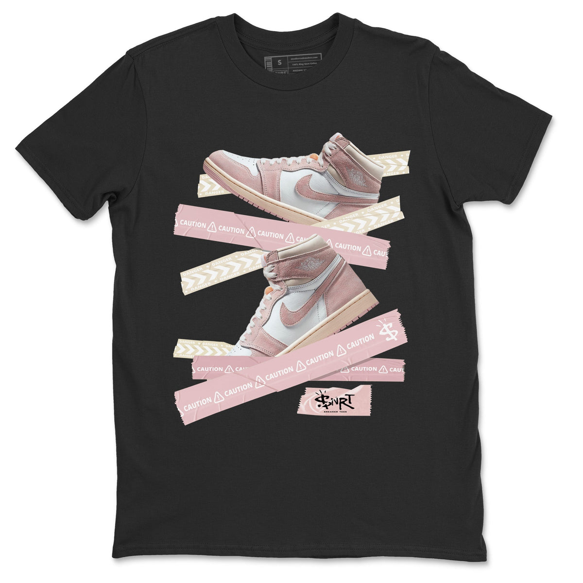 Air Jordan 1 Washed Pink Sneaker Match Tees Caution Tape Streetwear Sneaker Shirt Air Jordan 1 High OG WMNS Washed Pink Sneaker Release Tees Unisex Shirts Black 2