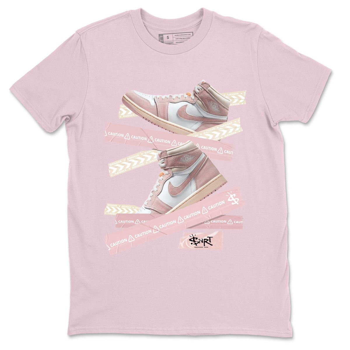 Air Jordan 1 Washed Pink Sneaker Match Tees Caution Tape Streetwear Sneaker Shirt Air Jordan 1 High OG WMNS Washed Pink Sneaker Release Tees Unisex Shirts Pink 2