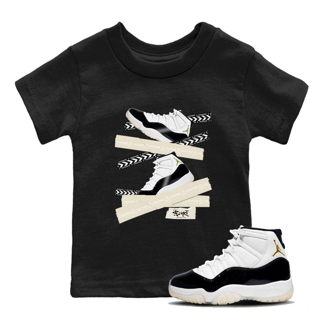 Air Jordan 11 Gratitude shirt to match jordans Caution Tape sneaker tees AJ11 Gratitude Drip Gear Zone Casual Crew Neck T-Shirt Baby Toddler Black 1 T-Shirt