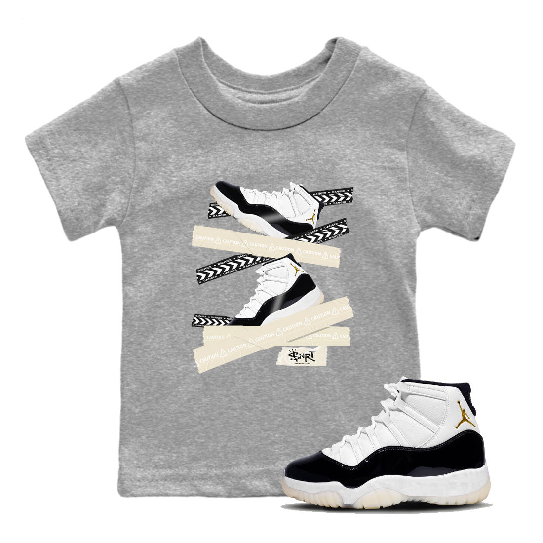 Air Jordan 11 Gratitude shirt to match jordans Caution Tape sneaker tees AJ11 Gratitude Drip Gear Zone Casual Crew Neck T-Shirt Baby Toddler Heather Grey 1 T-Shirt
