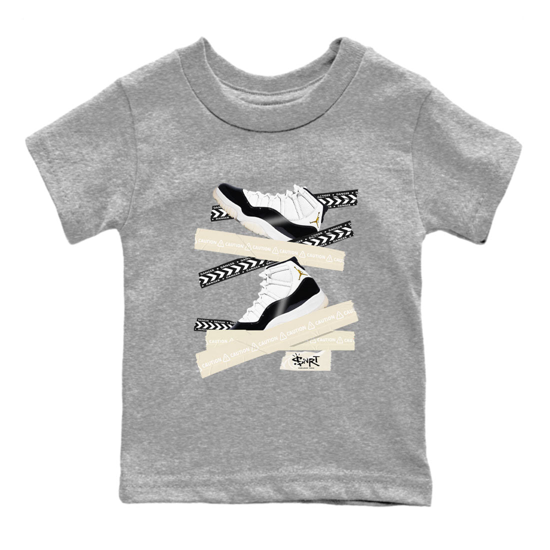 Air Jordan 11 Gratitude shirt to match jordans Caution Tape sneaker tees AJ11 Gratitude Drip Gear Zone Casual Crew Neck T-Shirt Baby Toddler Heather Grey 2 T-Shirt