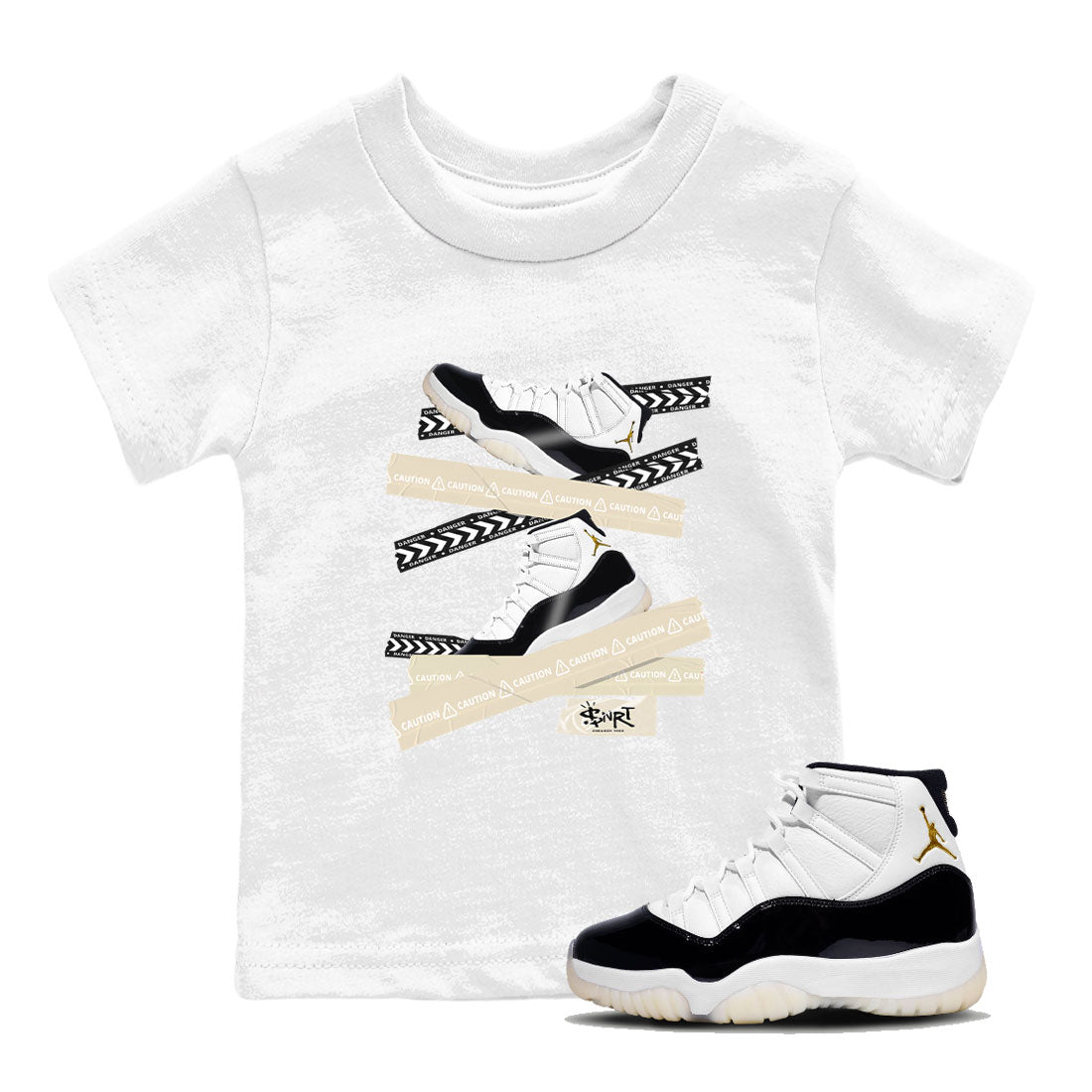 Air Jordan 11 Gratitude shirt to match jordans Caution Tape sneaker tees AJ11 Gratitude Drip Gear Zone Casual Crew Neck T-Shirt Baby Toddler White 1 T-Shirt