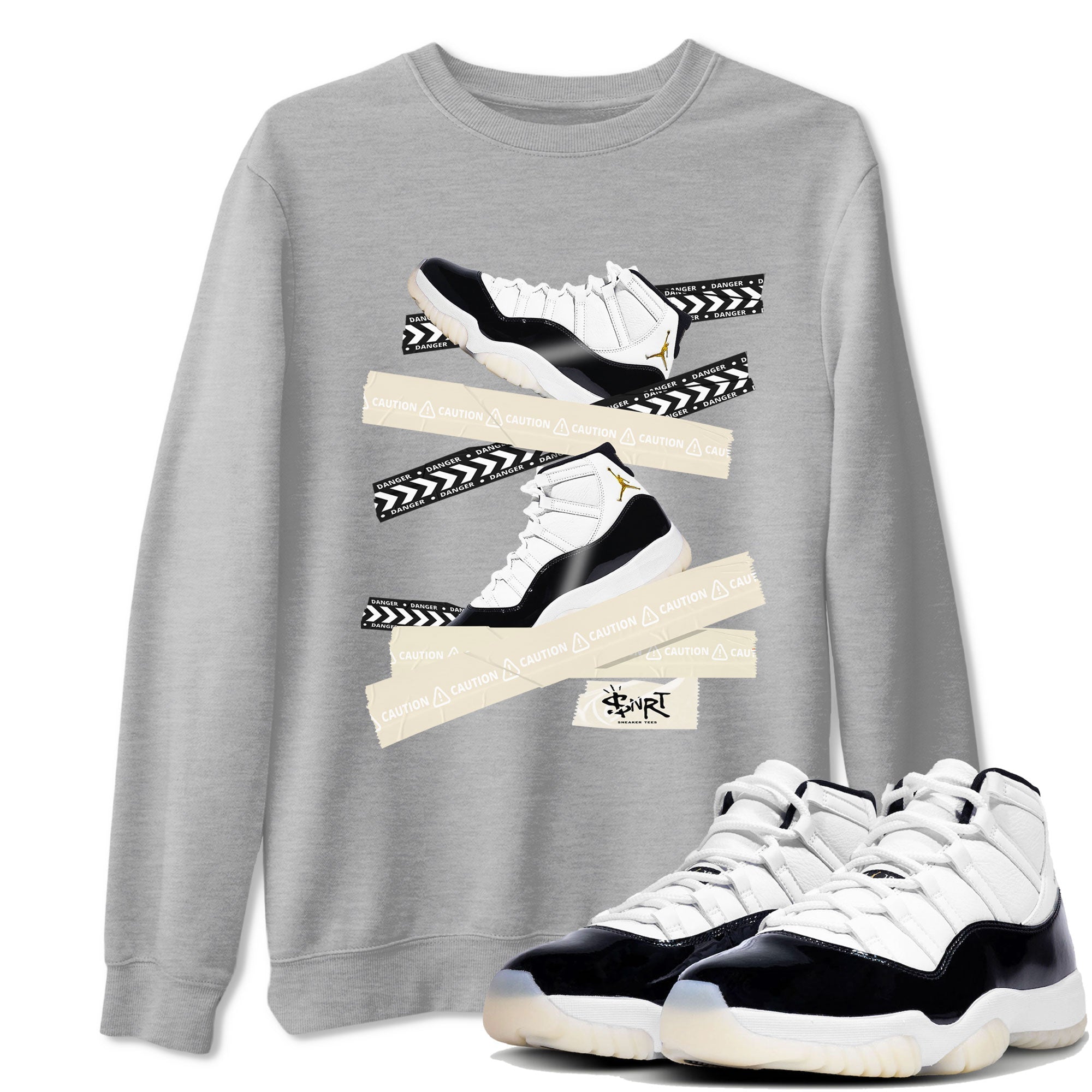 Air Jordan 11 Gratitude shirt to match jordans Caution Tape sneaker tees AJ11 Gratitude Drip Gear Zone Casual Crew Neck T-Shirt Unisex Heather Grey 1 T-Shirt