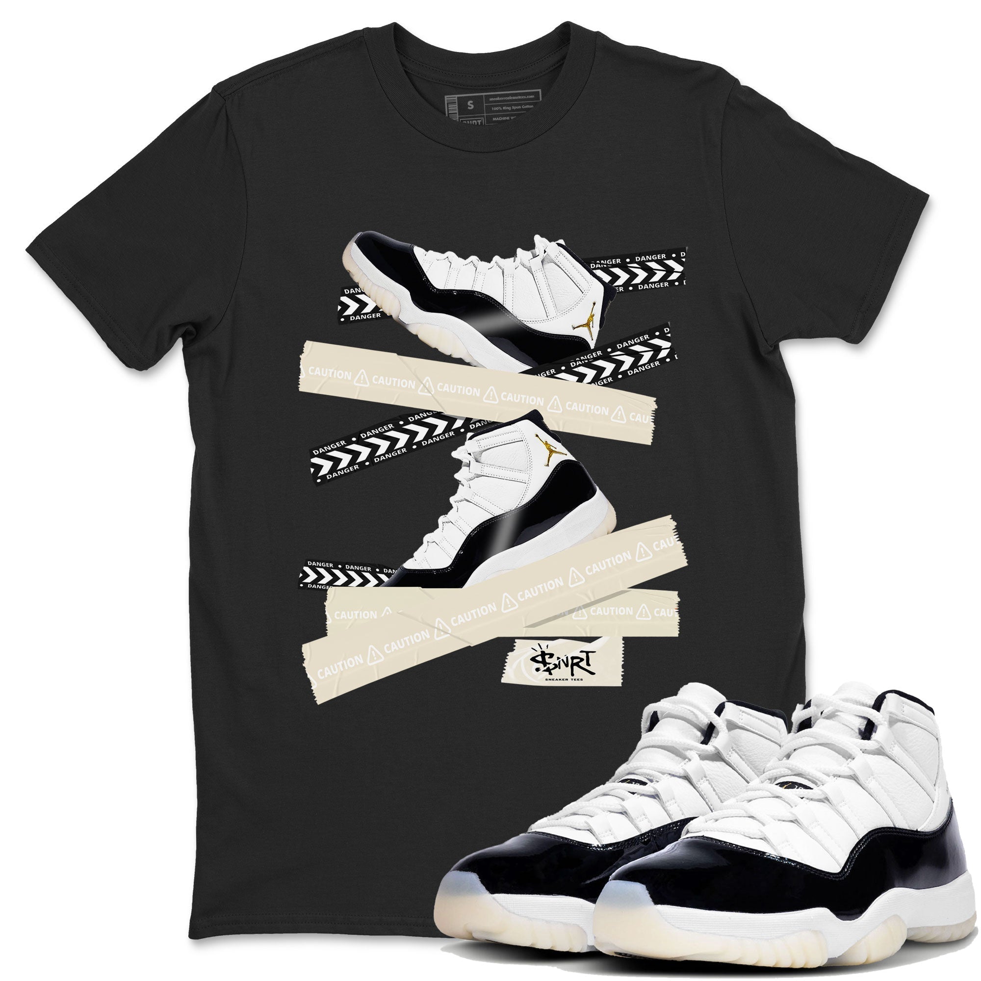 Air Jordan 11 Gratitude shirt to match jordans Caution Tape sneaker tees AJ11 Gratitude Drip Gear Zone Casual Crew Neck T-Shirt Unisex Black 1 T-Shirt