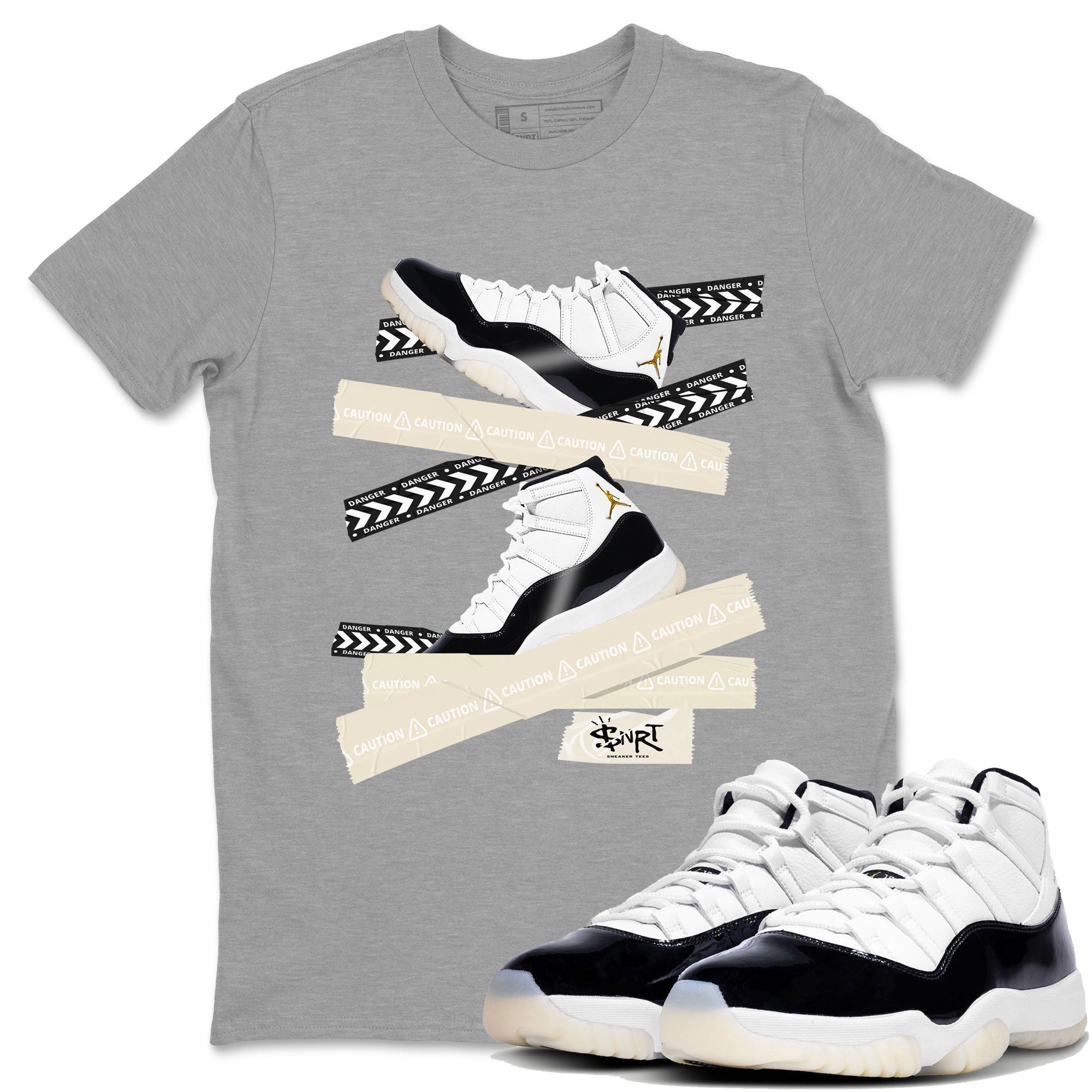 Air Jordan 11 Gratitude shirt to match jordans Caution Tape sneaker tees AJ11 Gratitude Drip Gear Zone Casual Crew Neck T-Shirt Unisex Heather Grey 1 T-Shirt