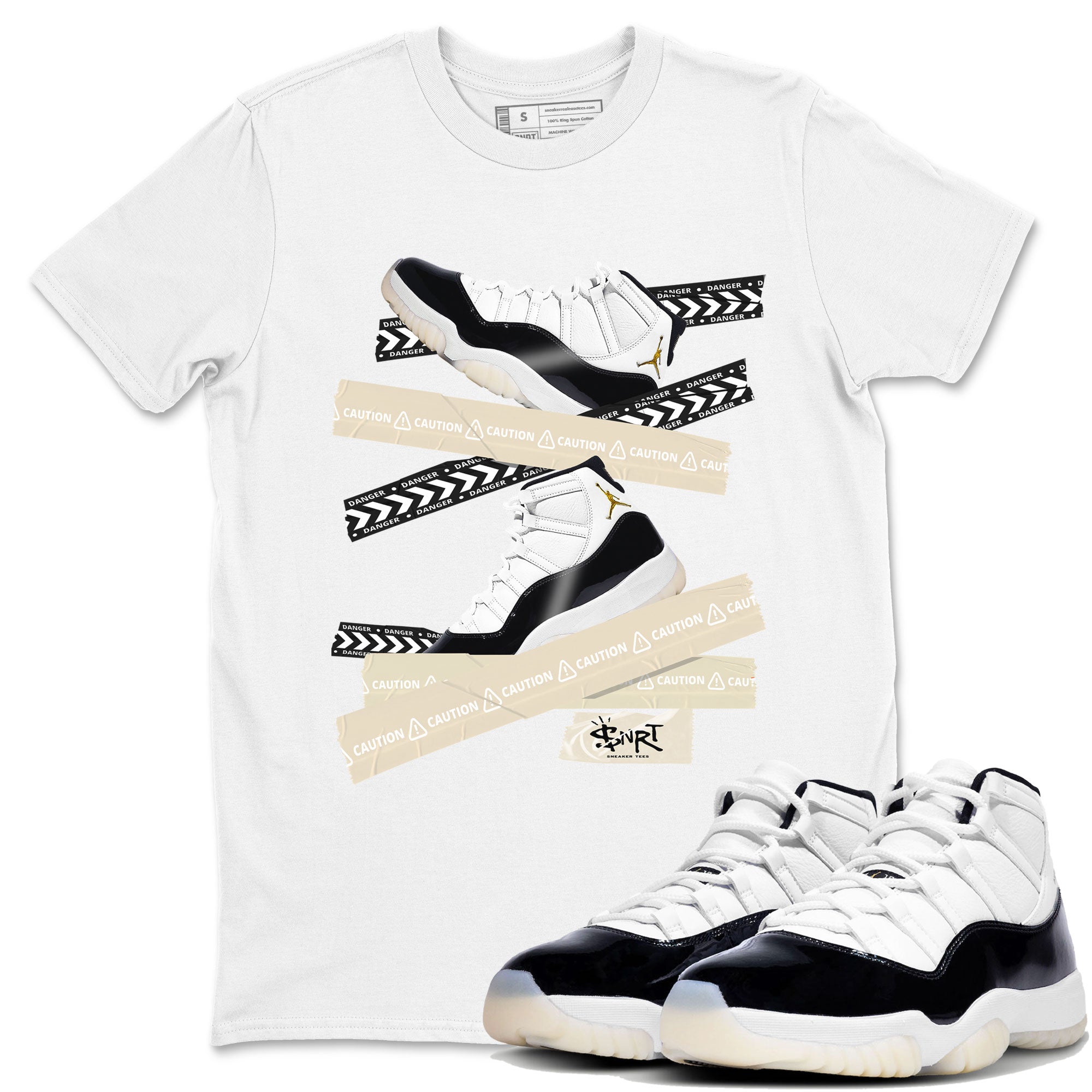 Air Jordan 11 Gratitude shirt to match jordans Caution Tape sneaker tees AJ11 Gratitude Drip Gear Zone Casual Crew Neck T-Shirt Unisex White 1 T-Shirt