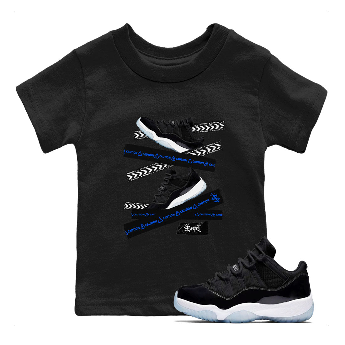 Air Jordan 11 Low Space shirt to match jordans Caution Tape sneaker tees 11s Space Drip Gear Zone Streetwear baby toddler Black 1 cotton Shirt