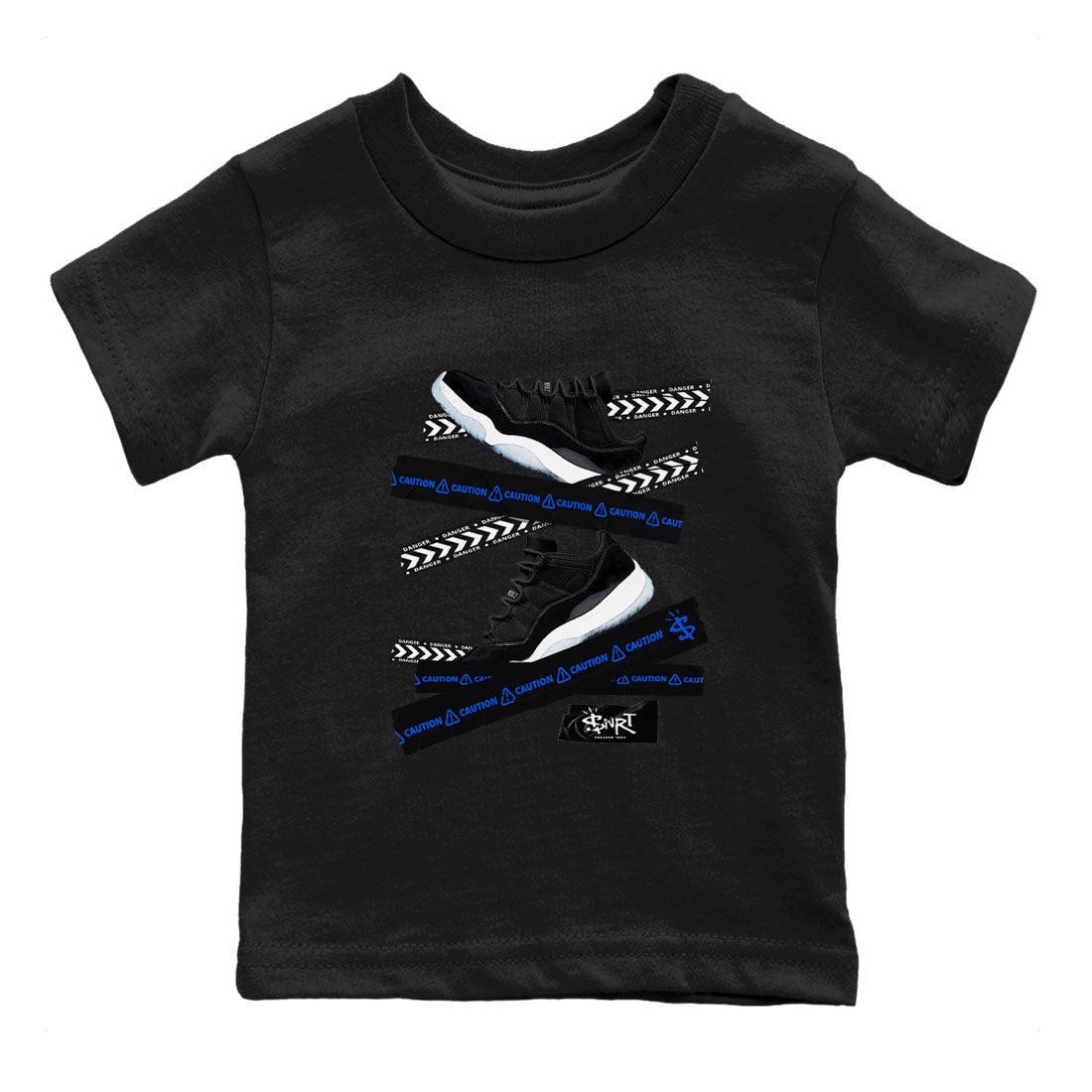 Air Jordan 11 Low Space shirt to match jordans Caution Tape sneaker tees 11s Space Drip Gear Zone Streetwear baby toddler Black 2 cotton Shirt
