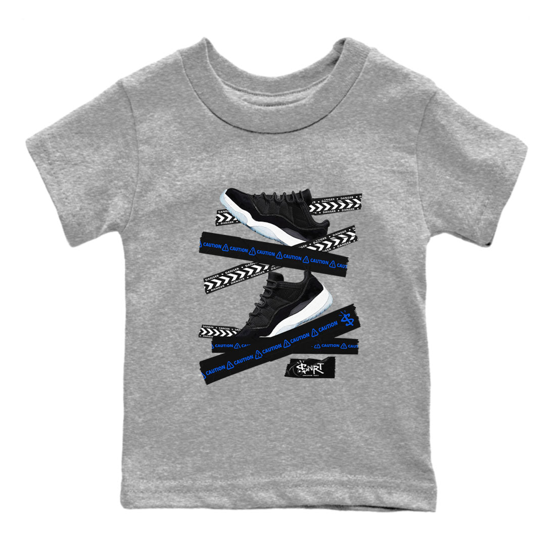 Air Jordan 11 Low Space shirt to match jordans Caution Tape sneaker tees 11s Space Drip Gear Zone Streetwear baby toddler Heather Grey 2 cotton Shirt