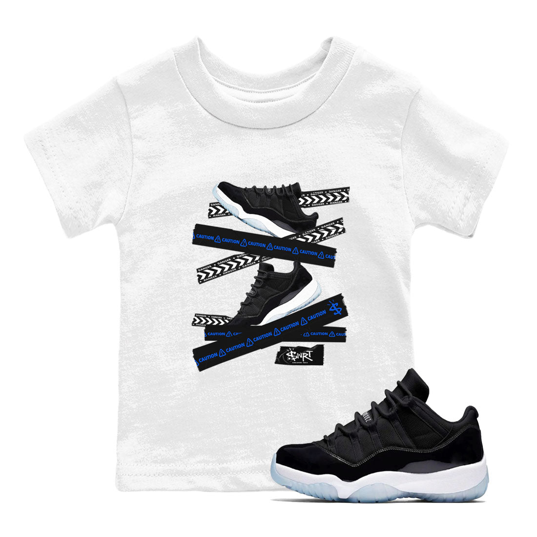 Air Jordan 11 Low Space shirt to match jordans Caution Tape sneaker tees 11s Space Drip Gear Zone Streetwear baby toddler White 1 cotton Shirt