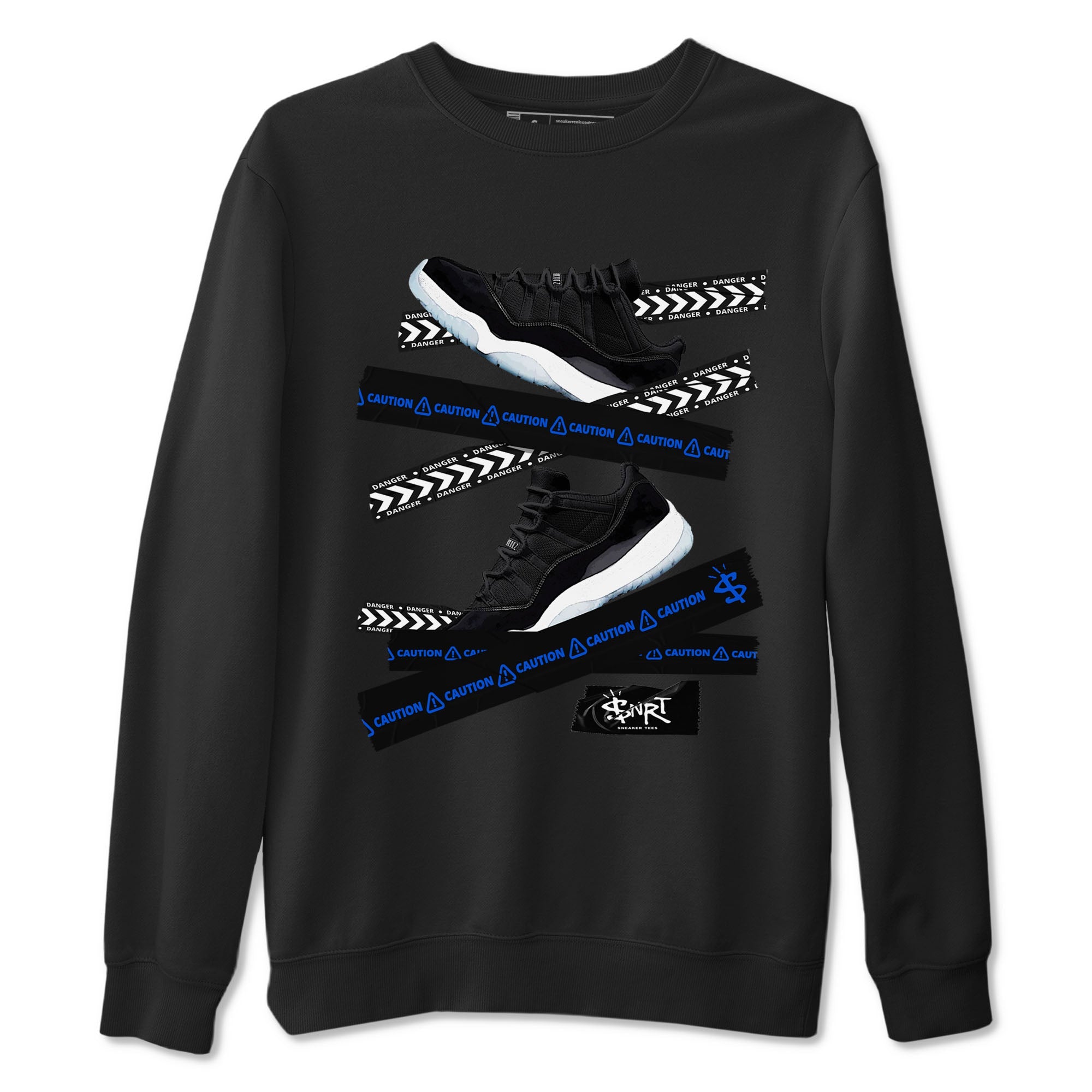 Air Jordan 11 Low Space shirt to match jordans Caution Tape sneaker tees 11s Space Drip Gear Zone Streetwear unisex cotton Black 2 crew neck shirt