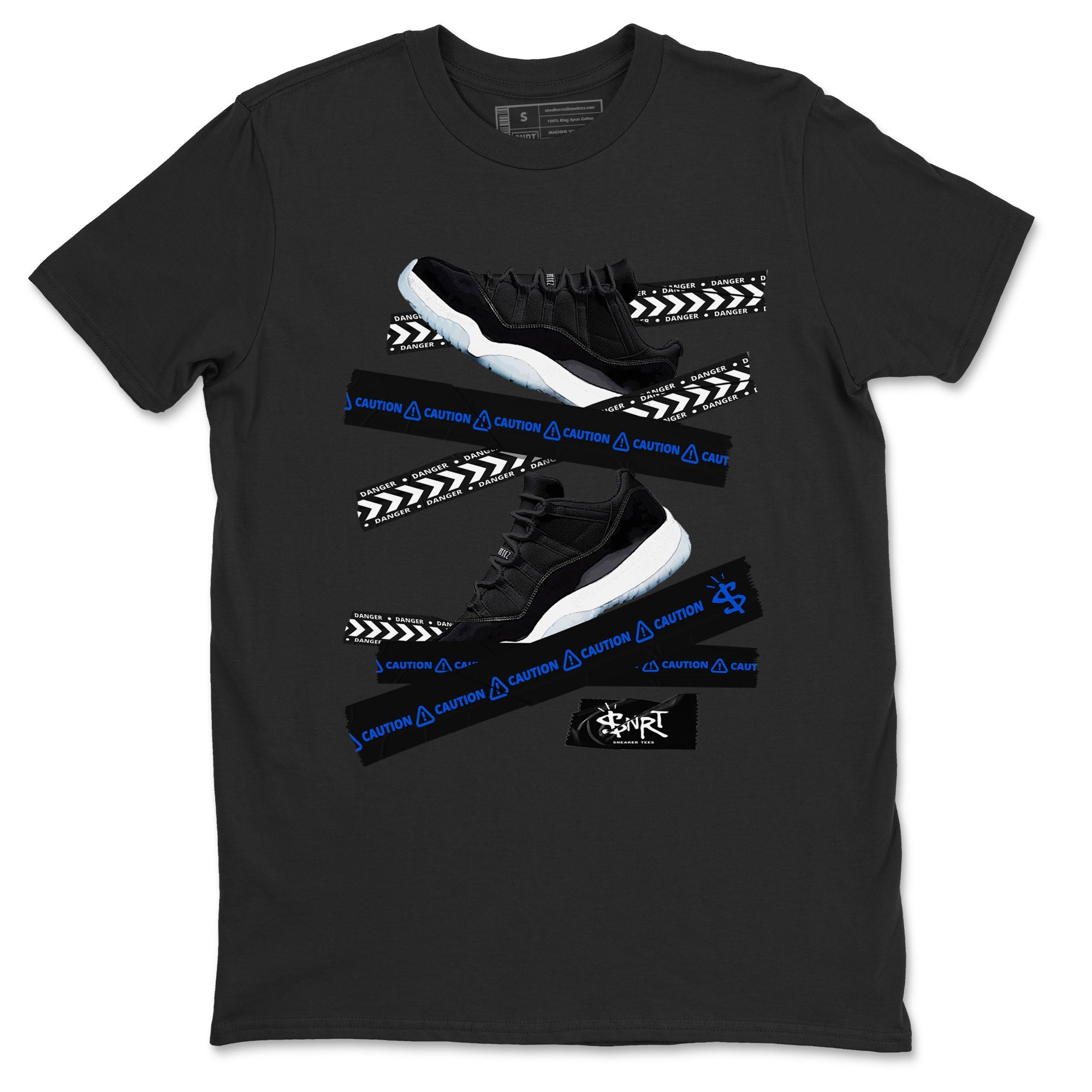 Air Jordan 11 Low Space shirt to match jordans Caution Tape sneaker tees 11s Space Drip Gear Zone Streetwear unisex cotton Black 2 crew neck shirt