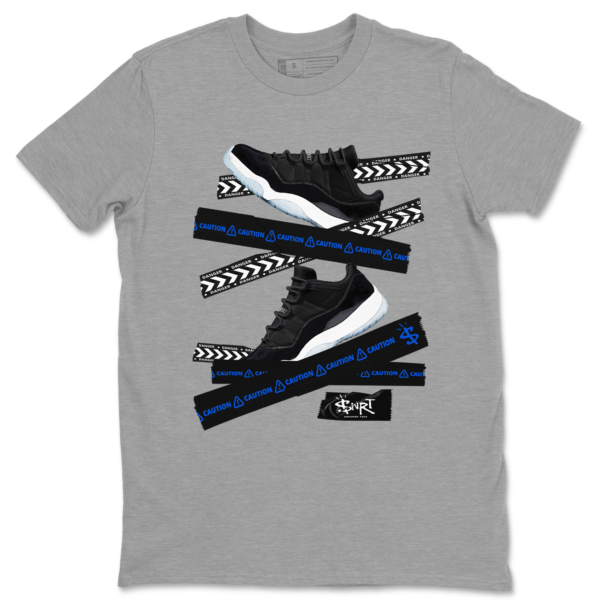 Air Jordan 11 Low Space shirt to match jordans Caution Tape sneaker tees 11s Space Drip Gear Zone Streetwear unisex cotton Heather Grey 2 crew neck shirt