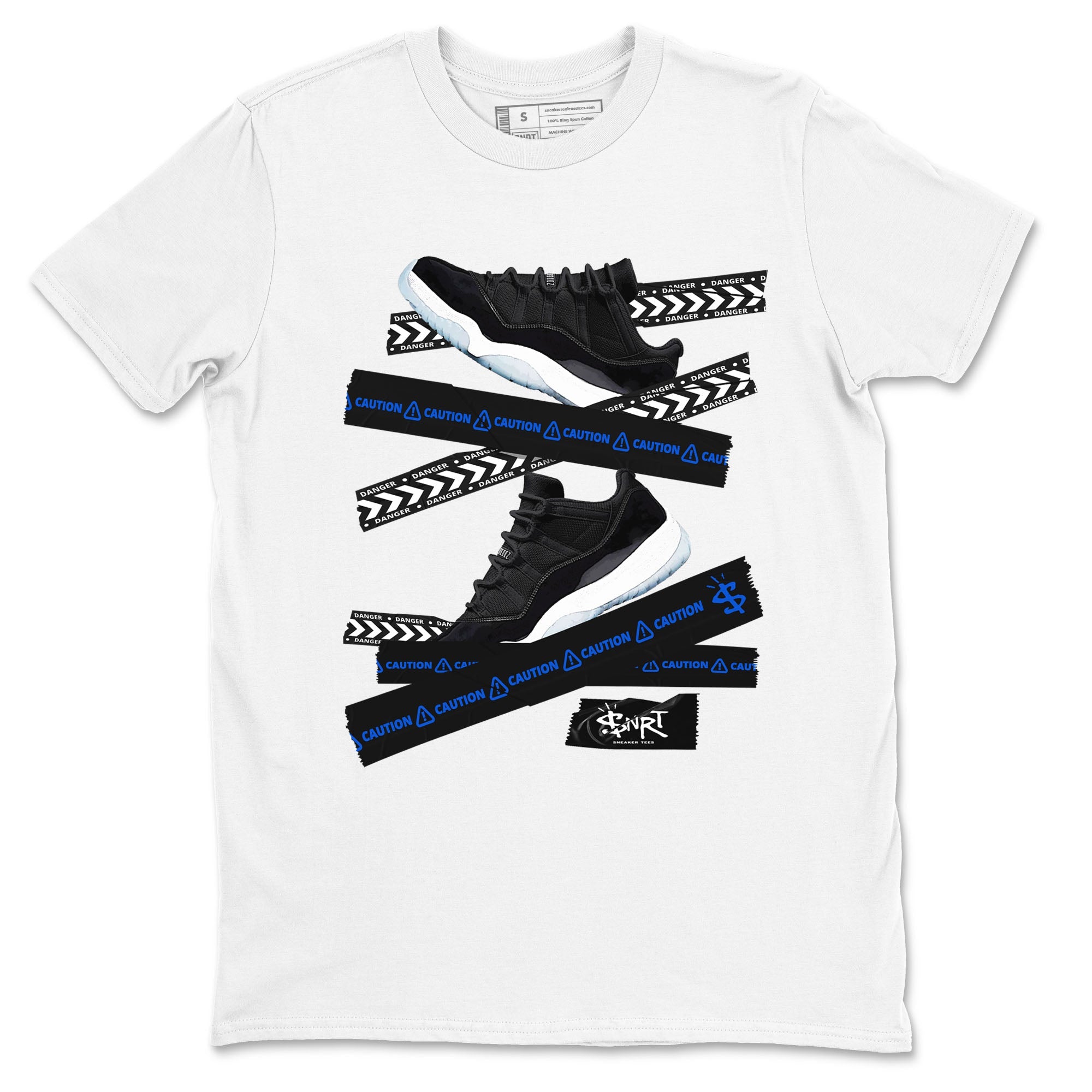 Air Jordan 11 Low Space shirt to match jordans Caution Tape sneaker tees 11s Space Drip Gear Zone Streetwear unisex cotton White 2 crew neck shirt