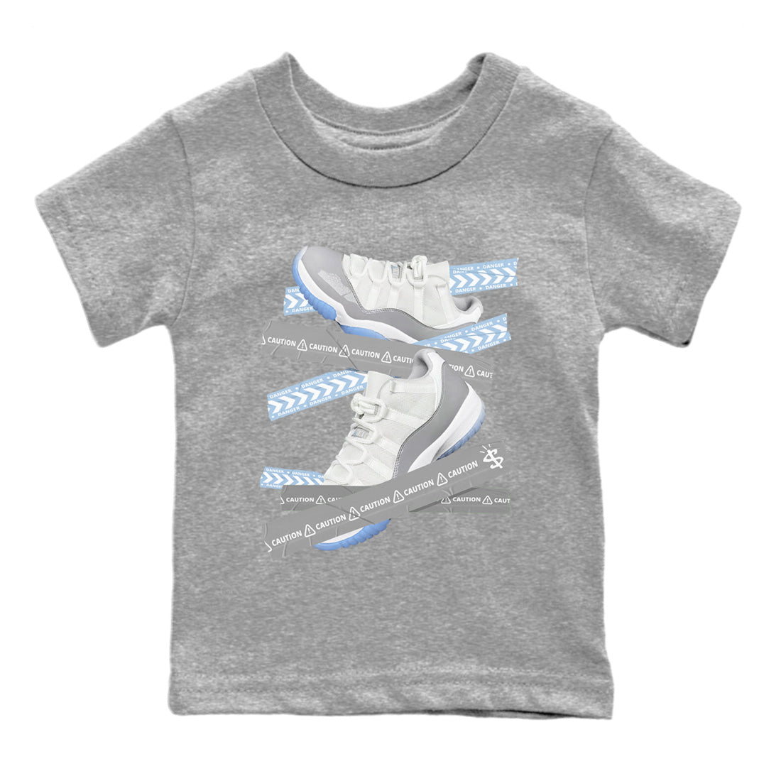 Air Jordan 11 White Cement Sneaker Match Tees Caution Tape Streetwear Sneaker Shirt Air Jordan 11 Cement Grey Sneaker Release Tees Kids Shirts Heather Grey 2