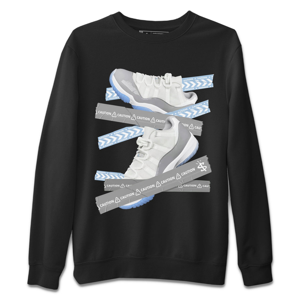 Air Jordan 11 White Cement Sneaker Match Tees Caution Tape Streetwear Sneaker Shirt Air Jordan 11 Cement Grey Sneaker Release Tees Unisex Shirts Black 2
