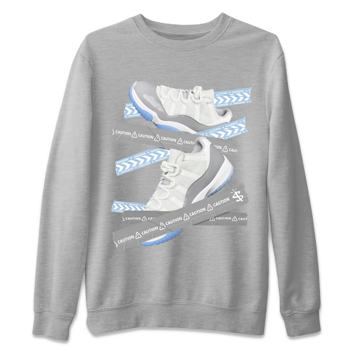 Air Jordan 11 White Cement Sneaker Match Tees Caution Tape Streetwear Sneaker Shirt Air Jordan 11 Cement Grey Sneaker Release Tees Unisex Shirts Heather Grey 2