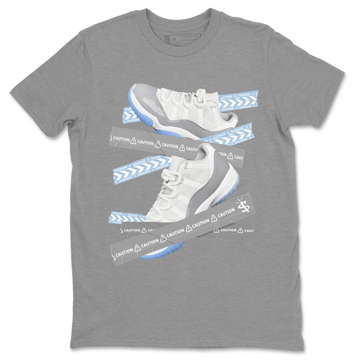 Air Jordan 11 White Cement Sneaker Match Tees Caution Tape Streetwear Sneaker Shirt Air Jordan 11 Cement Grey Sneaker Release Tees Unisex Shirts Heather Grey 2