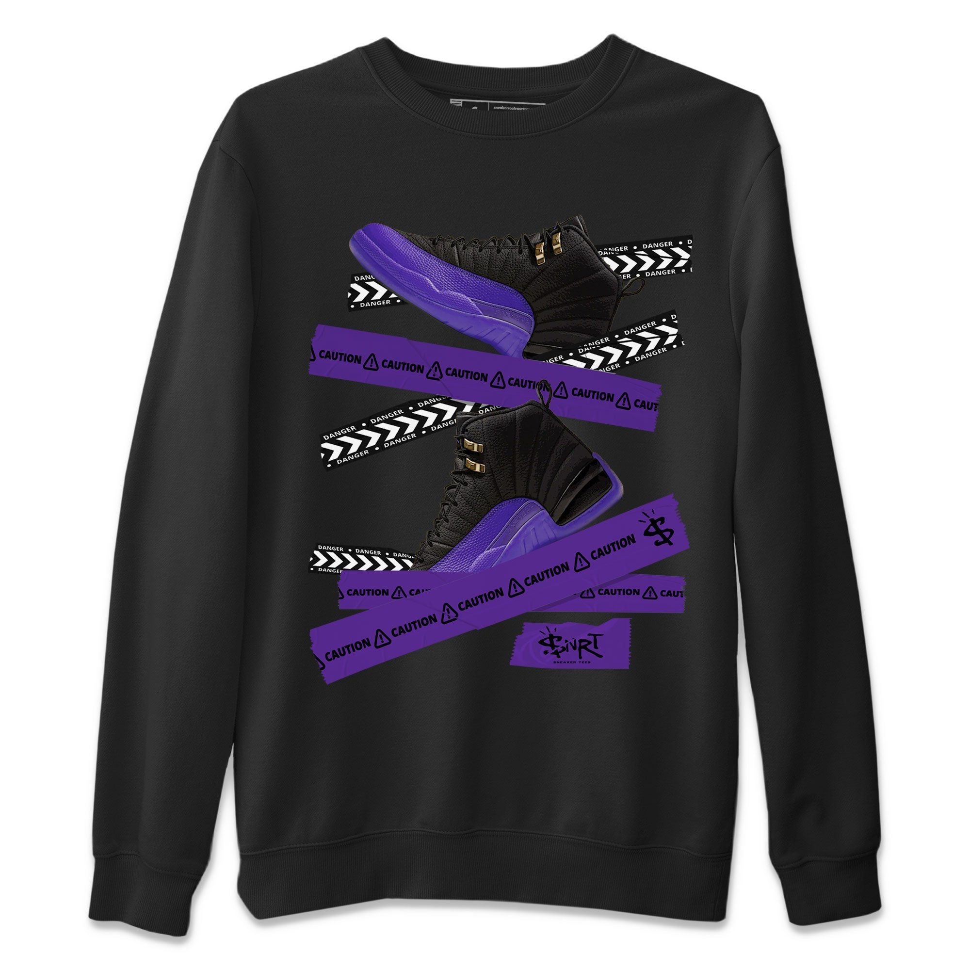 AJ12 Field Purple Sneaker Match Tees Caution Tape Streetwear Sneaker Shirt Air Jordan 12 Field Purple Drip Gear Zone Sneaker Matching Clothing Unisex Shirts Black 2