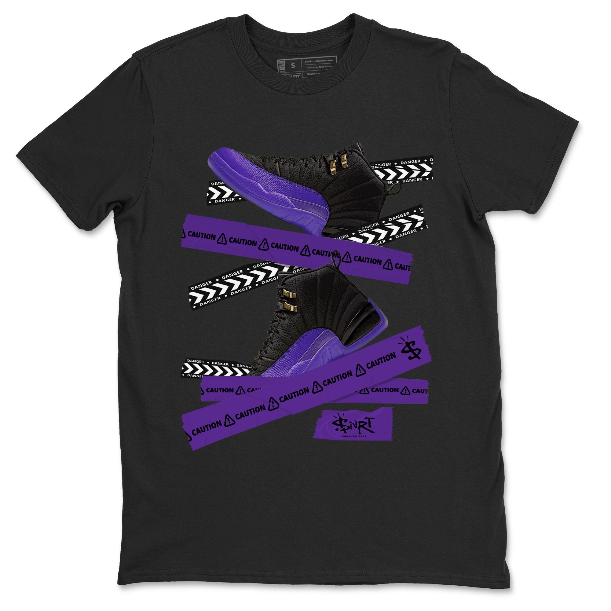AJ12 Field Purple Sneaker Match Tees Caution Tape Streetwear Sneaker Shirt Air Jordan 12 Field Purple Drip Gear Zone Sneaker Matching Clothing Unisex Shirts Black 2