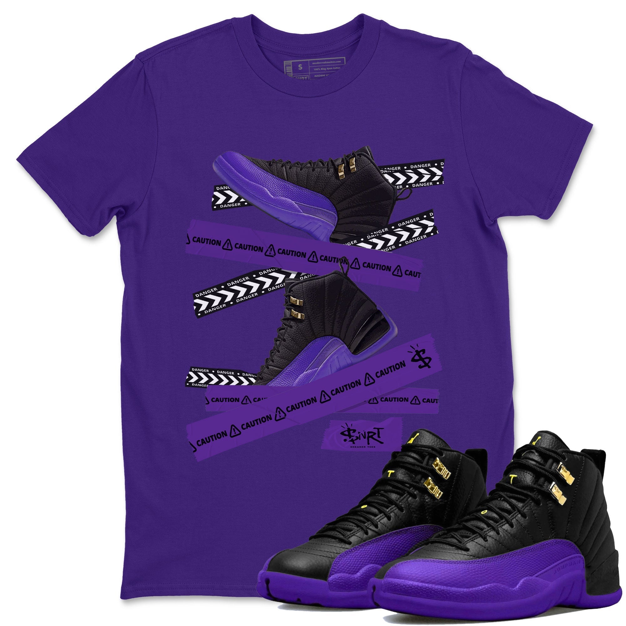 AJ12 Field Purple Sneaker Match Tees Caution Tape Streetwear Sneaker Shirt Air Jordan 12 Field Purple Drip Gear Zone Sneaker Matching Clothing Unisex Shirts Purple 1