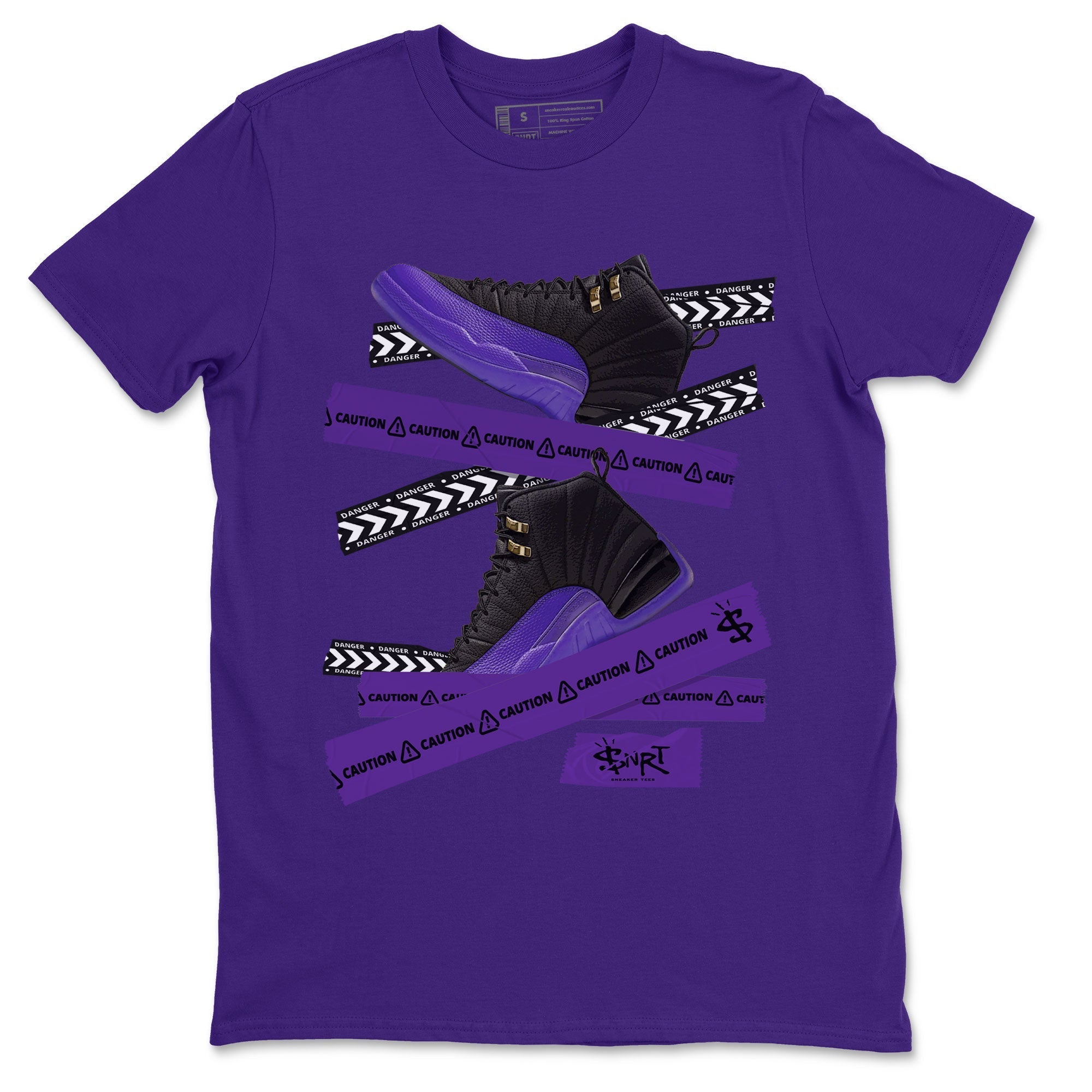 AJ12 Field Purple Sneaker Match Tees Caution Tape Streetwear Sneaker Shirt Air Jordan 12 Field Purple Drip Gear Zone Sneaker Matching Clothing Unisex Shirts Purple 2