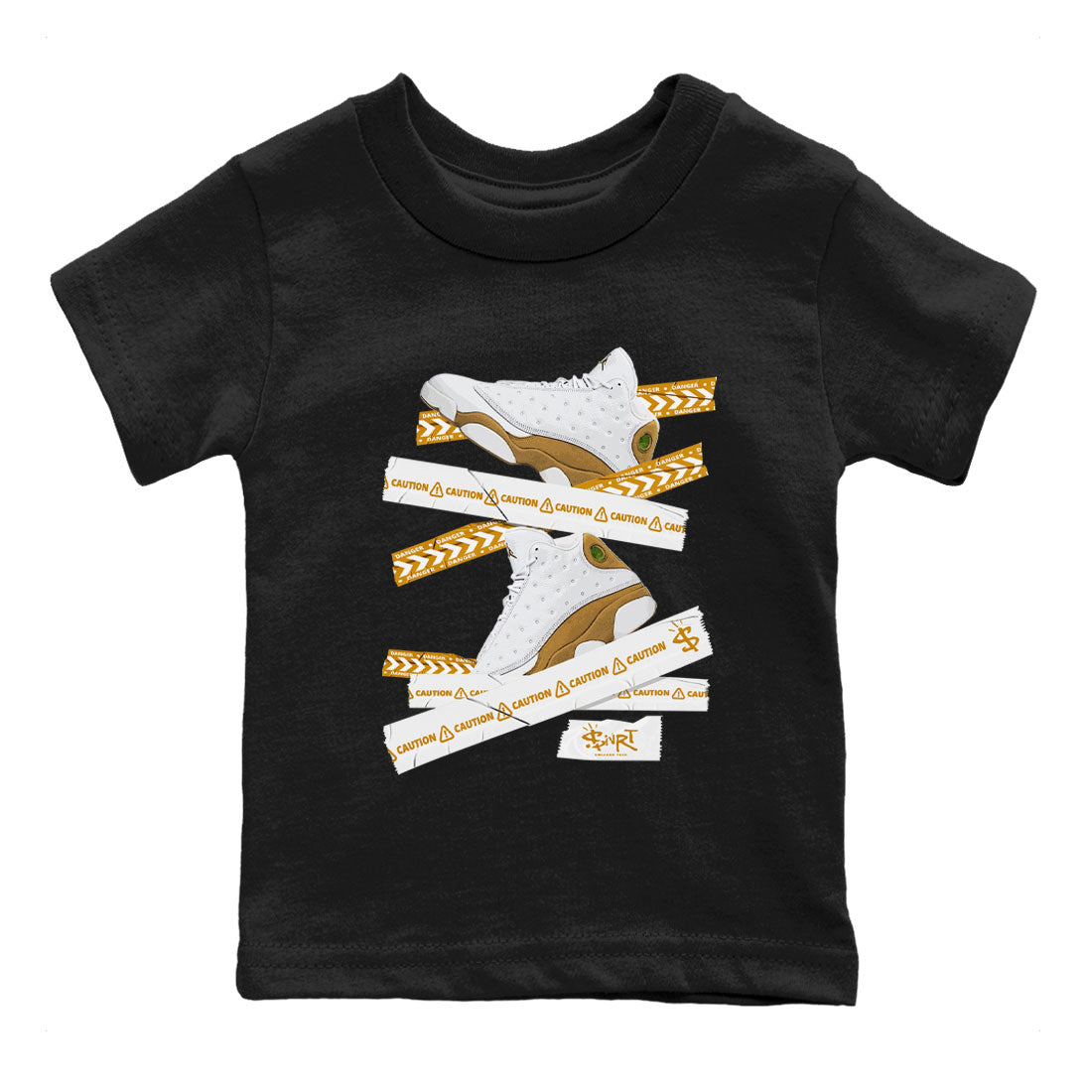 Air Jordan 13 Wheat shirt to match jordans Caution Tape Streetwear Sneaker Shirt 13 Wheat Drip Gear Zone Sneaker Matching Clothing Baby Toddler Black 2 T-Shirt