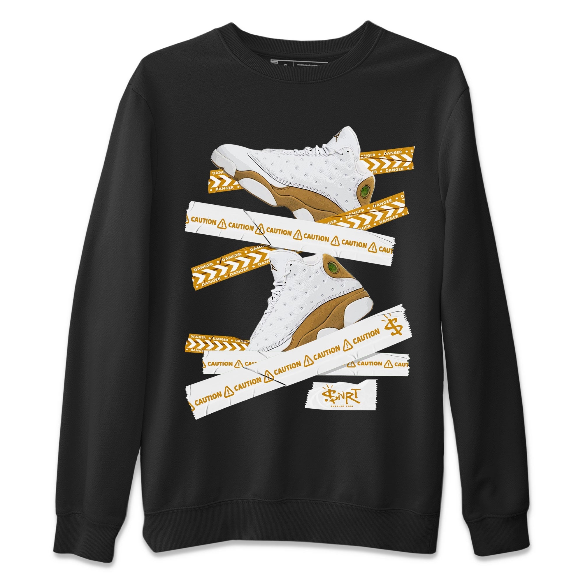 Air Jordan 13 Wheat shirt to match jordans Caution Tape Streetwear Sneaker Shirt 13 Wheat Drip Gear Zone Sneaker Matching Clothing Unisex Black 2 T-Shirt
