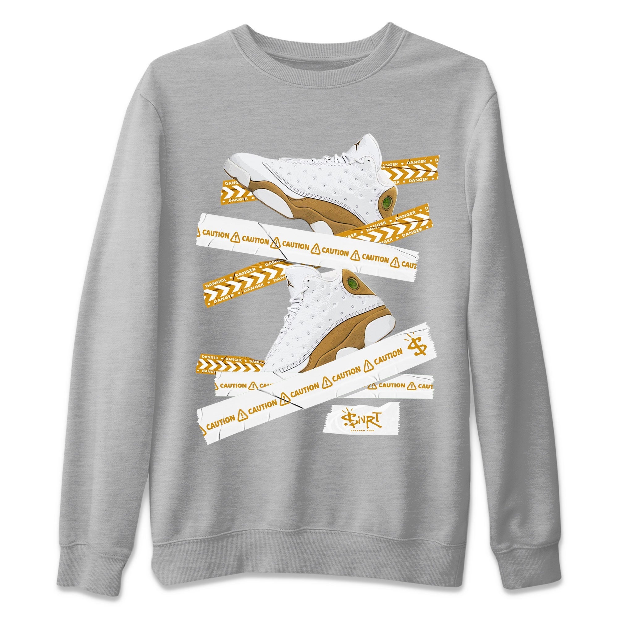 Air Jordan 13 Wheat shirt to match jordans Caution Tape Streetwear Sneaker Shirt 13 Wheat Drip Gear Zone Sneaker Matching Clothing Unisex Heather Grey 2 T-Shirt