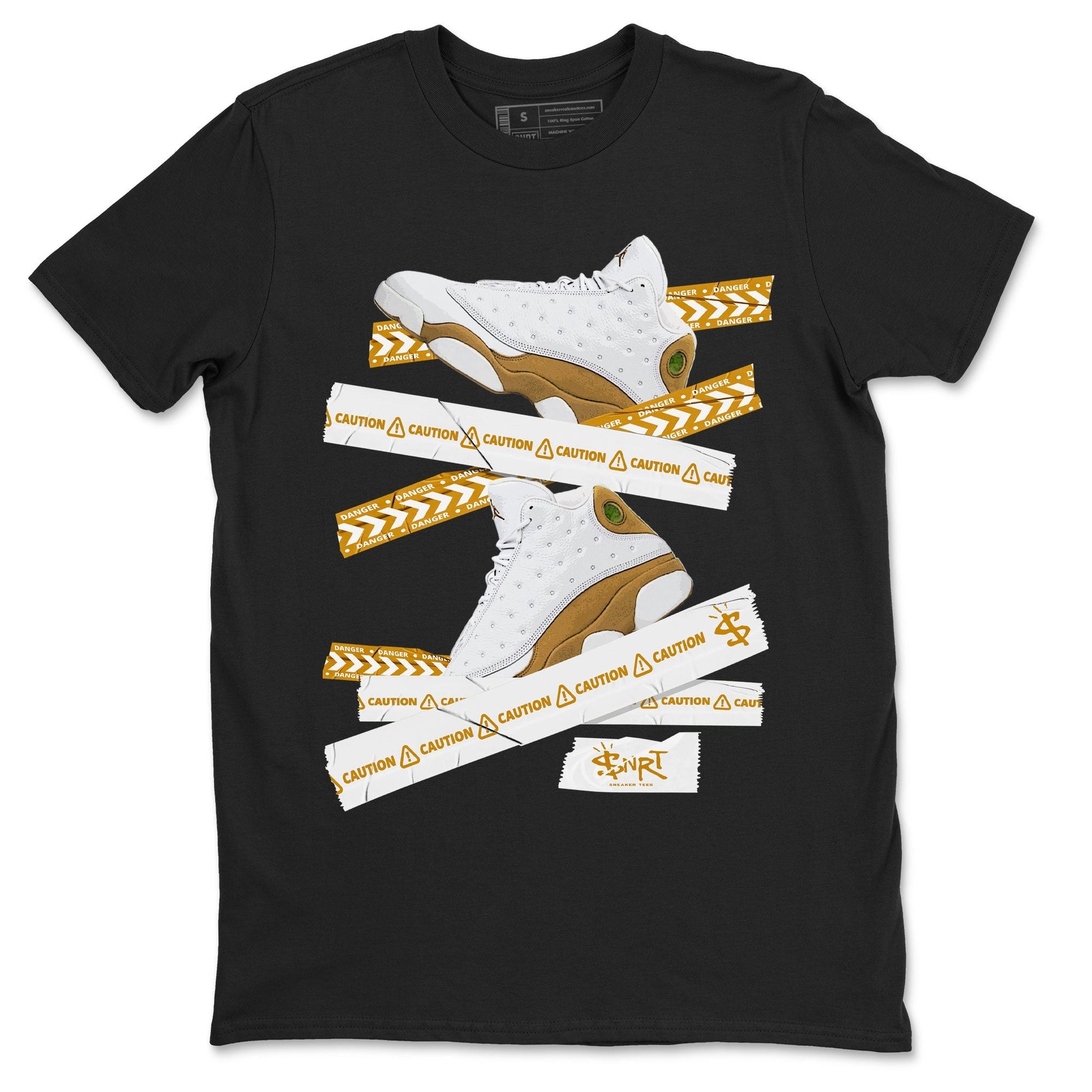 Air Jordan 13 Wheat shirt to match jordans Caution Tape Streetwear Sneaker Shirt 13 Wheat Drip Gear Zone Sneaker Matching Clothing Unisex Black 2 T-Shirt