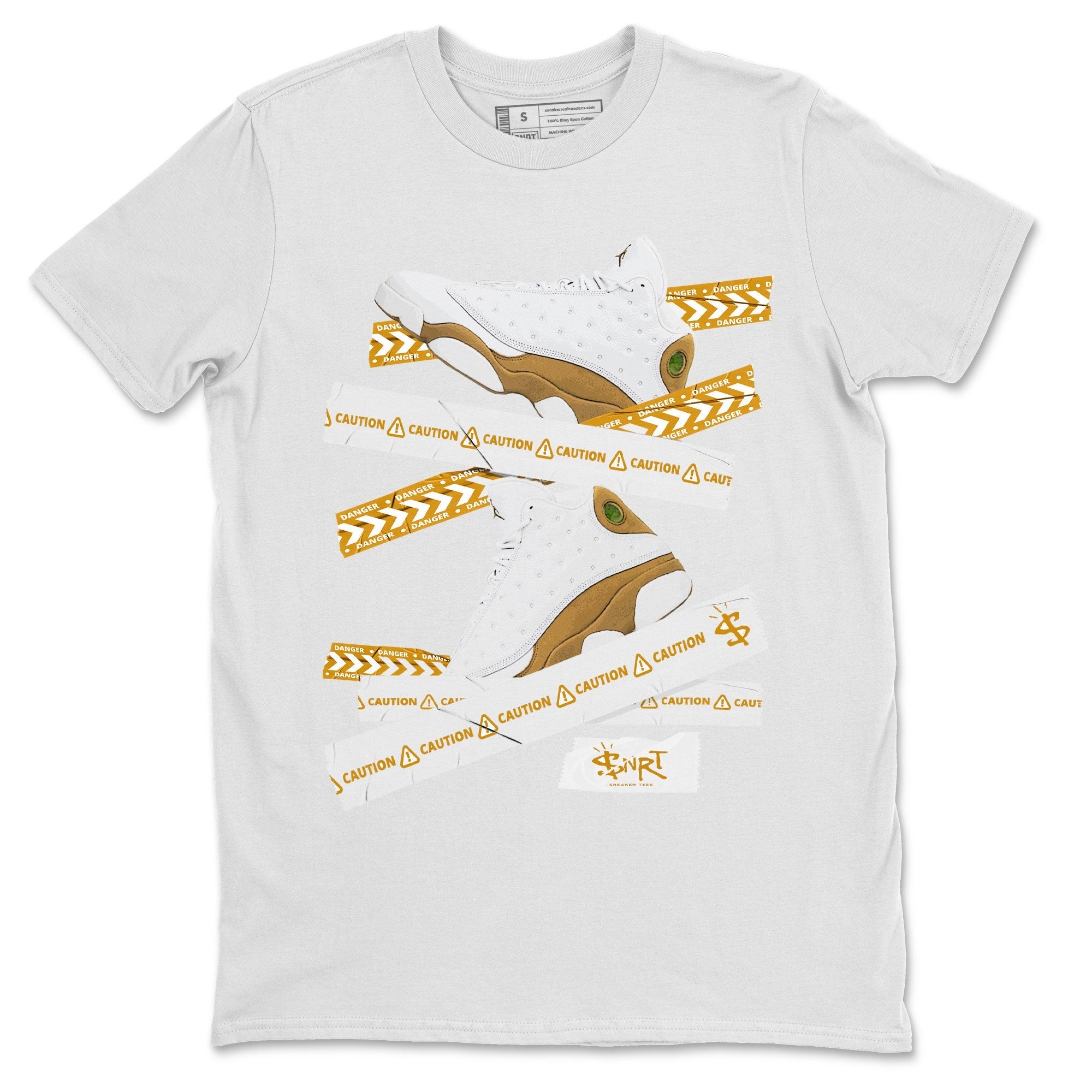 Air Jordan 13 Wheat shirt to match jordans Caution Tape Streetwear Sneaker Shirt 13 Wheat Drip Gear Zone Sneaker Matching Clothing Unisex White 2 T-Shirt